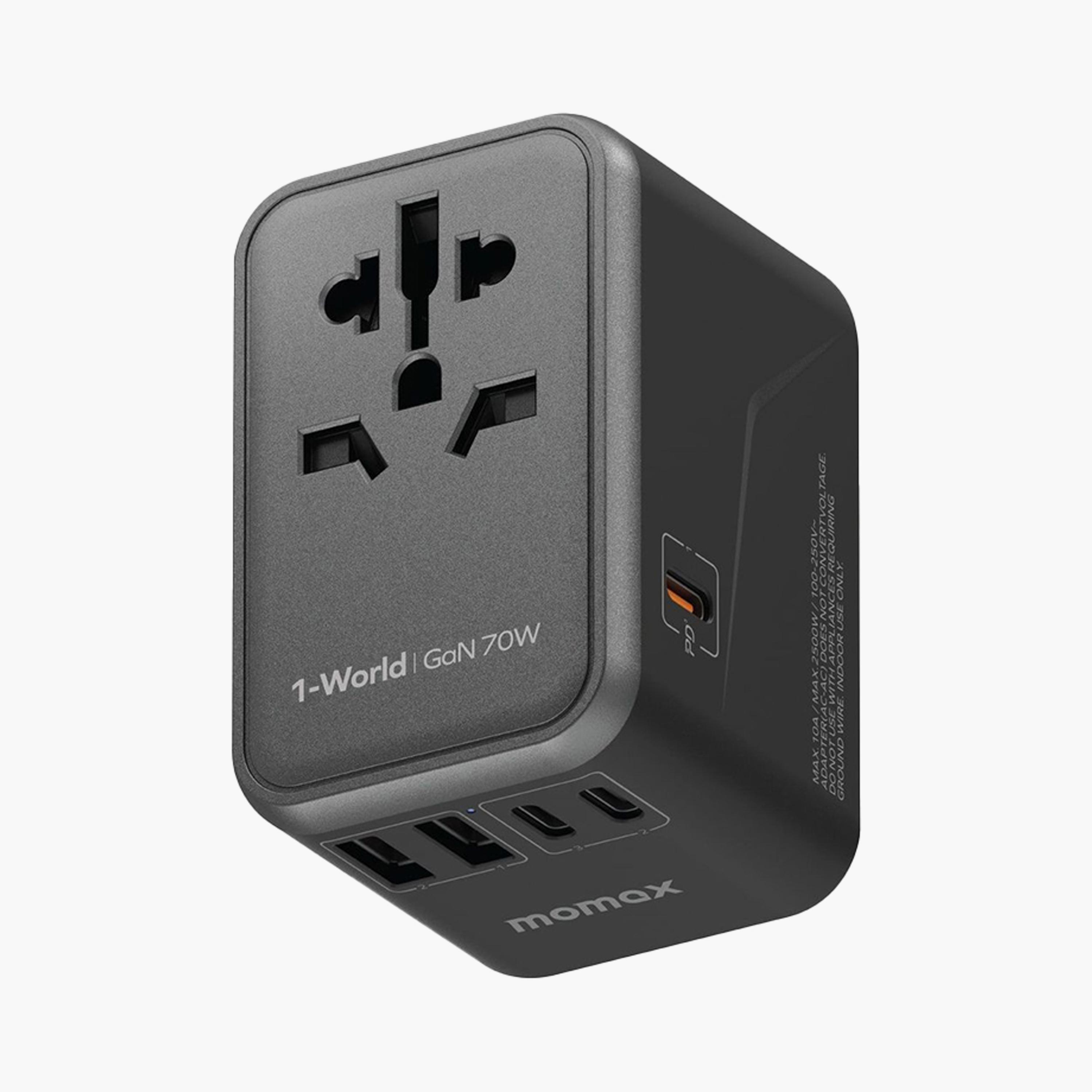 Momax Travel Socket 1-World Power Adapter Charger Gan PD 5 Ports 70W - Black | UA8AD-electronics-accessories-mobileaccesories-image-1