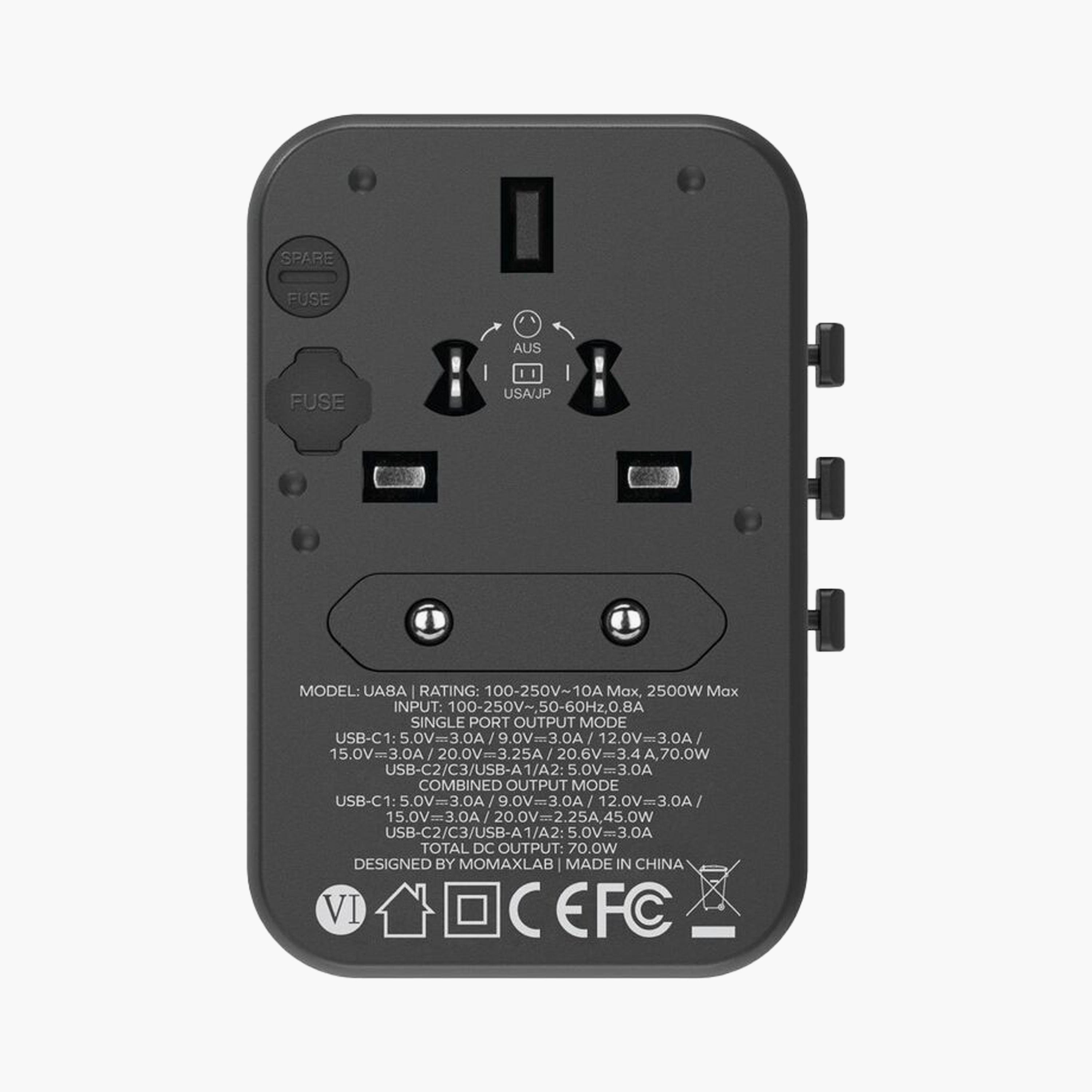 Momax Travel Socket 1-World Power Adapter Charger Gan PD 5 Ports 70W - Black | UA8AD-electronics-accessories-mobileaccesories-image-4