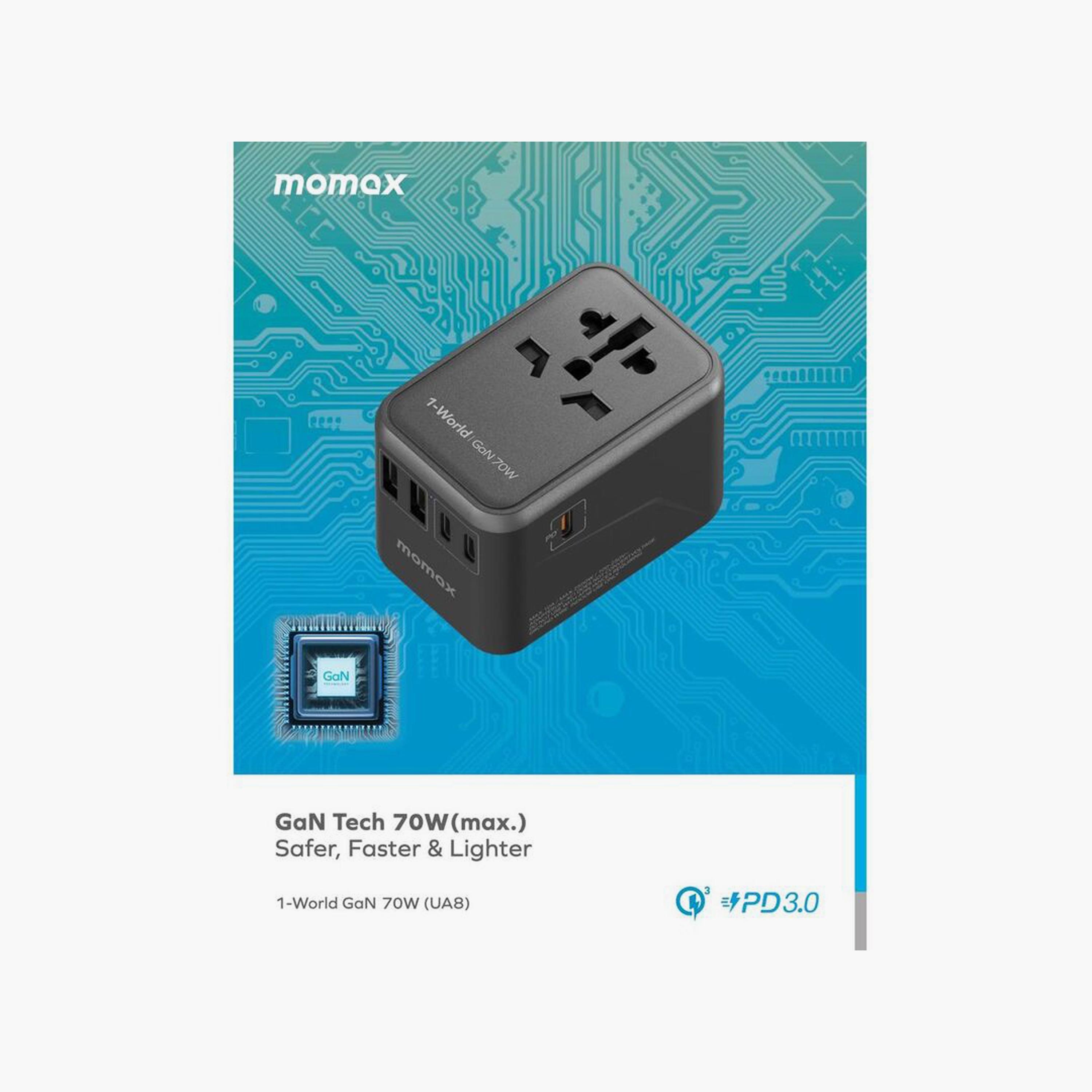 Momax Travel Socket 1-World Power Adapter Charger Gan PD 5 Ports 70W - Black | UA8AD-electronics-accessories-mobileaccesories-image-5
