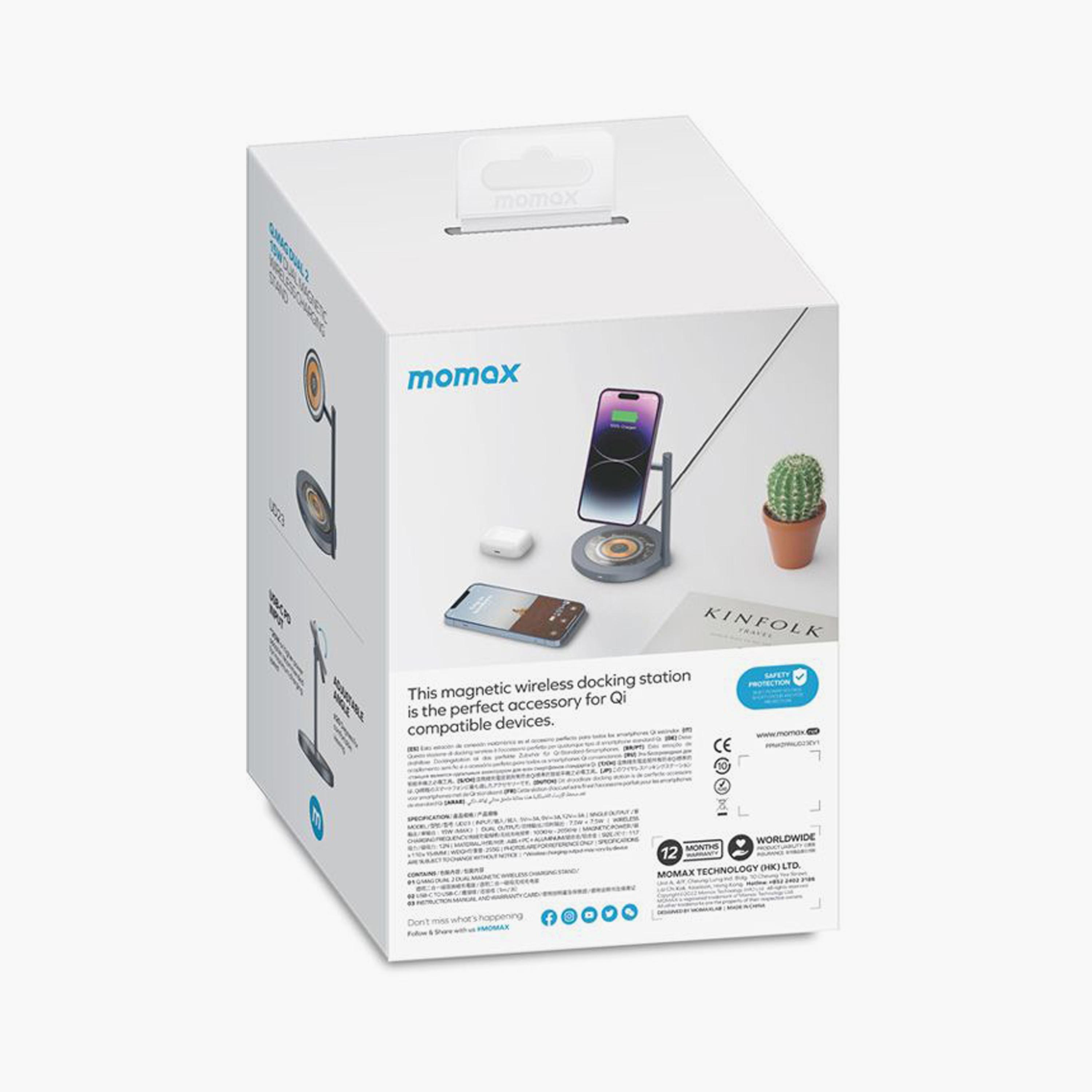 Momax Dual Magnetic Wireless Charging Stand (15W Max) Aluminium Stand - Grey | UD23E-electronics-accessories-mobileaccesories-image-5