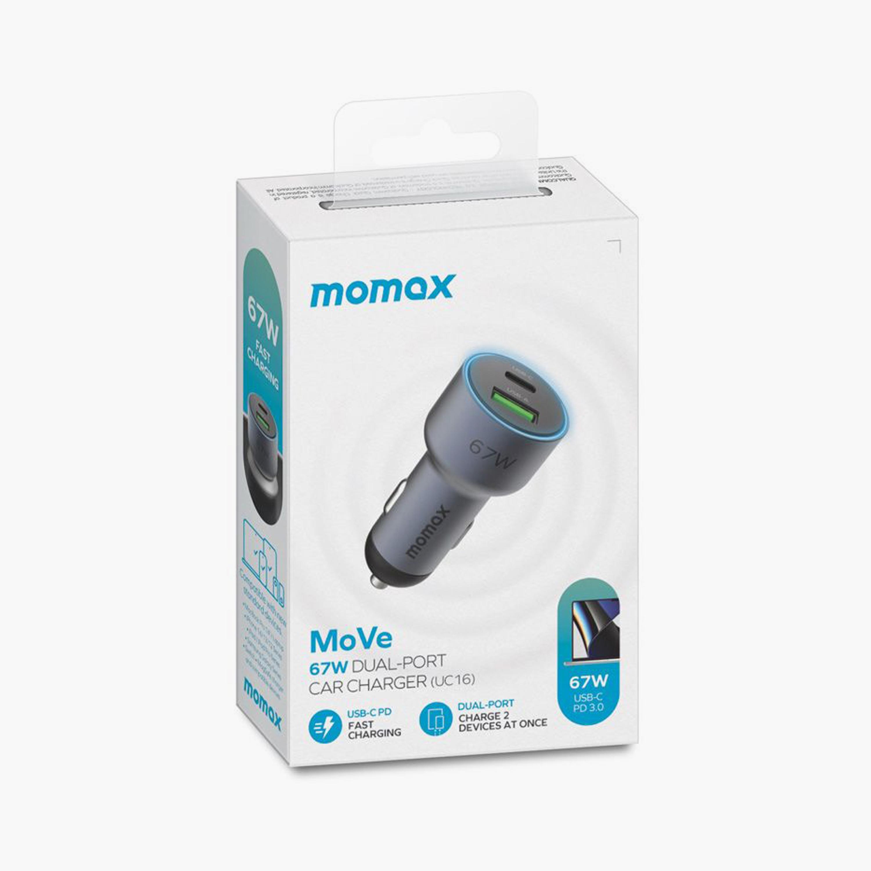 Momax Move Car Charger 67W Dual-Port USB-A and USB-C port supports QC3.0 and PD 65W - Grey | UC16E-electronics-accessories-mobileaccesories-image-5