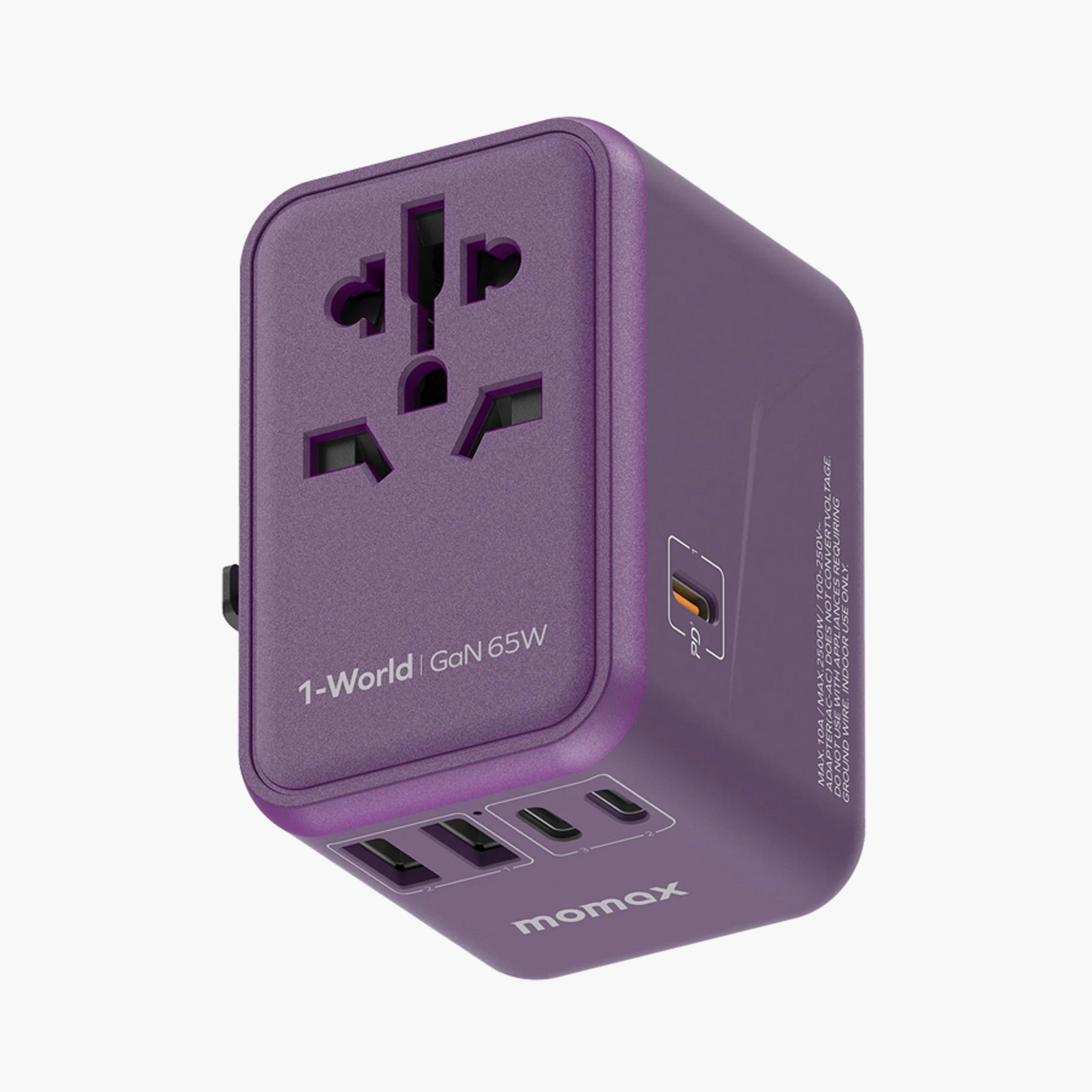 Momax Travel Socket 1-World Power Adapter Charger Gan PD 5 Ports 65W - Purple | UA8U-electronics-accessories-mobileaccesories-image-1