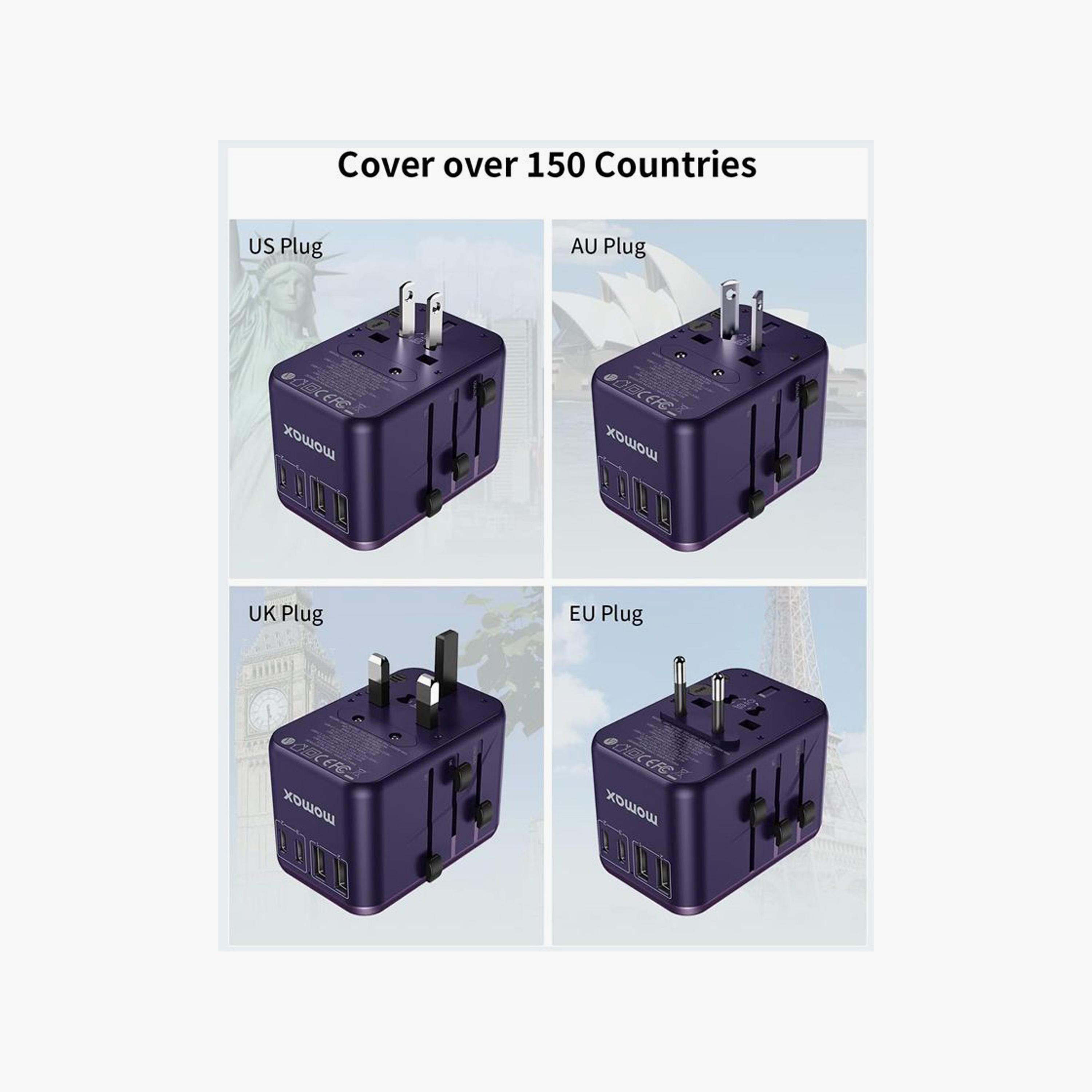 Momax Travel Socket 1-World Power Adapter Charger Gan PD 5 Ports 65W - Purple | UA8U-electronics-accessories-mobileaccesories-image-2