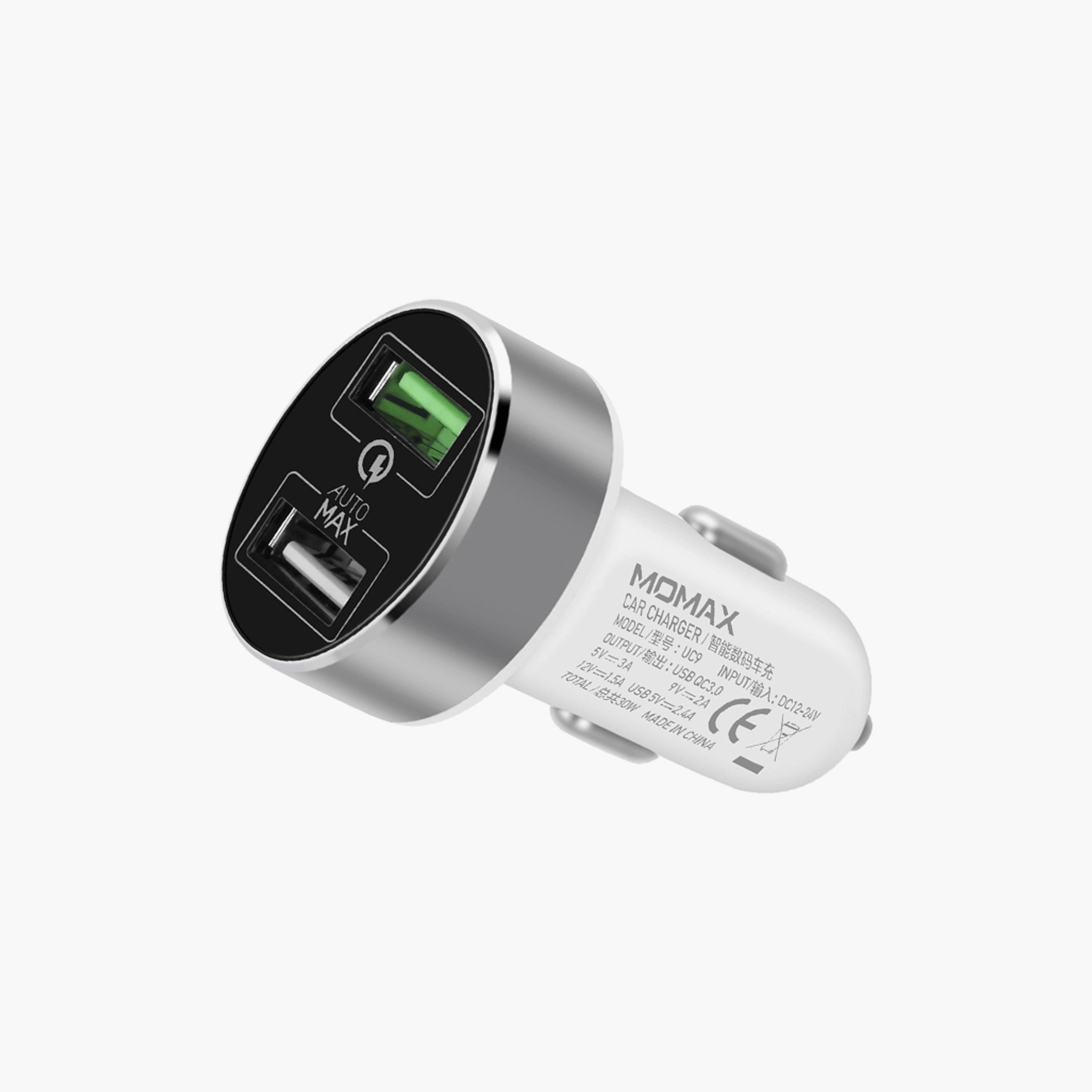 Momax UC series Dual-port Fast Car Charger - White | UC9W-electronics-accessories-mobileaccesories-image-1