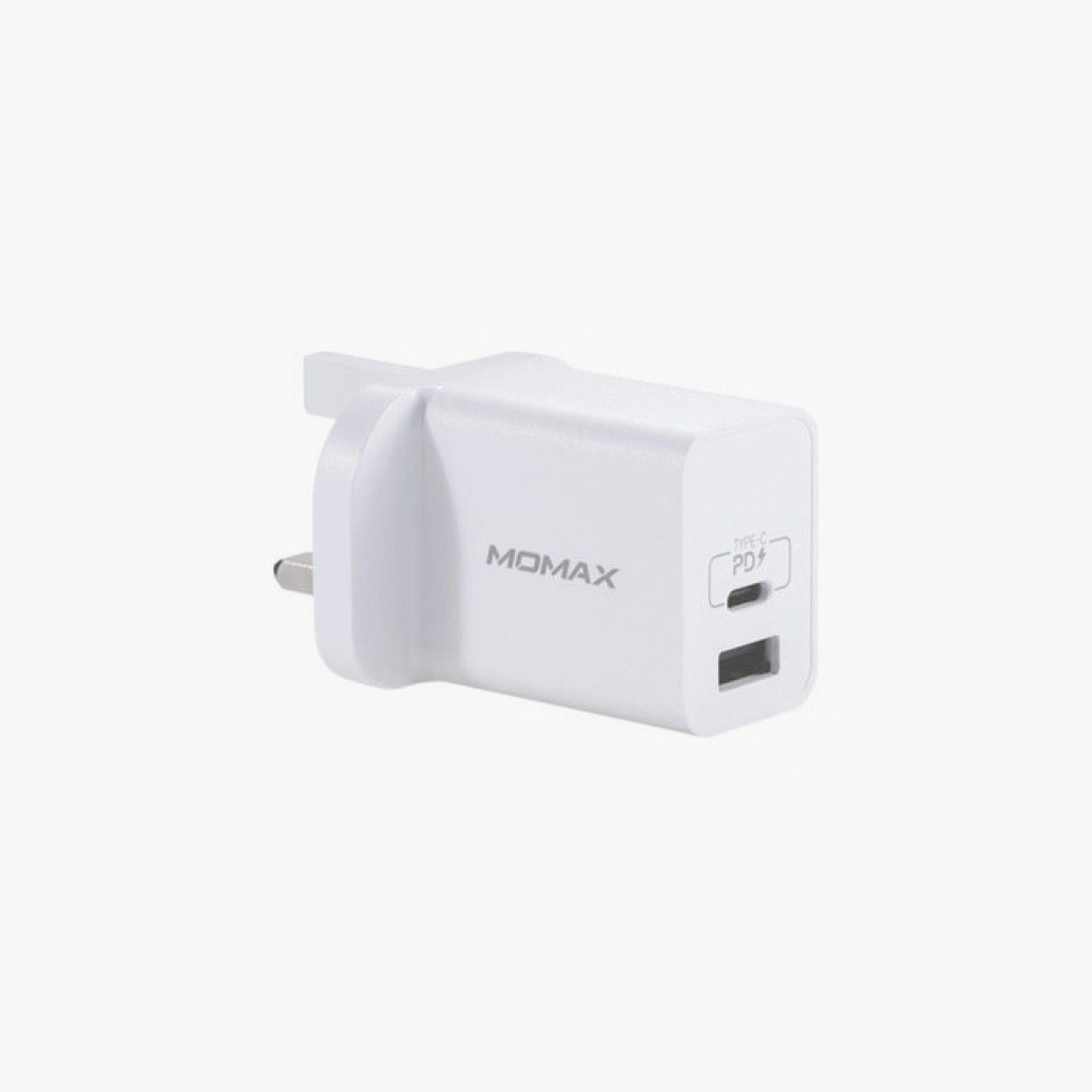 Momax Wall Charger One Plug 2-Ports PD And QC 3.0 USB Fast Charger 20W - White | UM13UKW-electronics-accessories-mobileaccesories-image-1