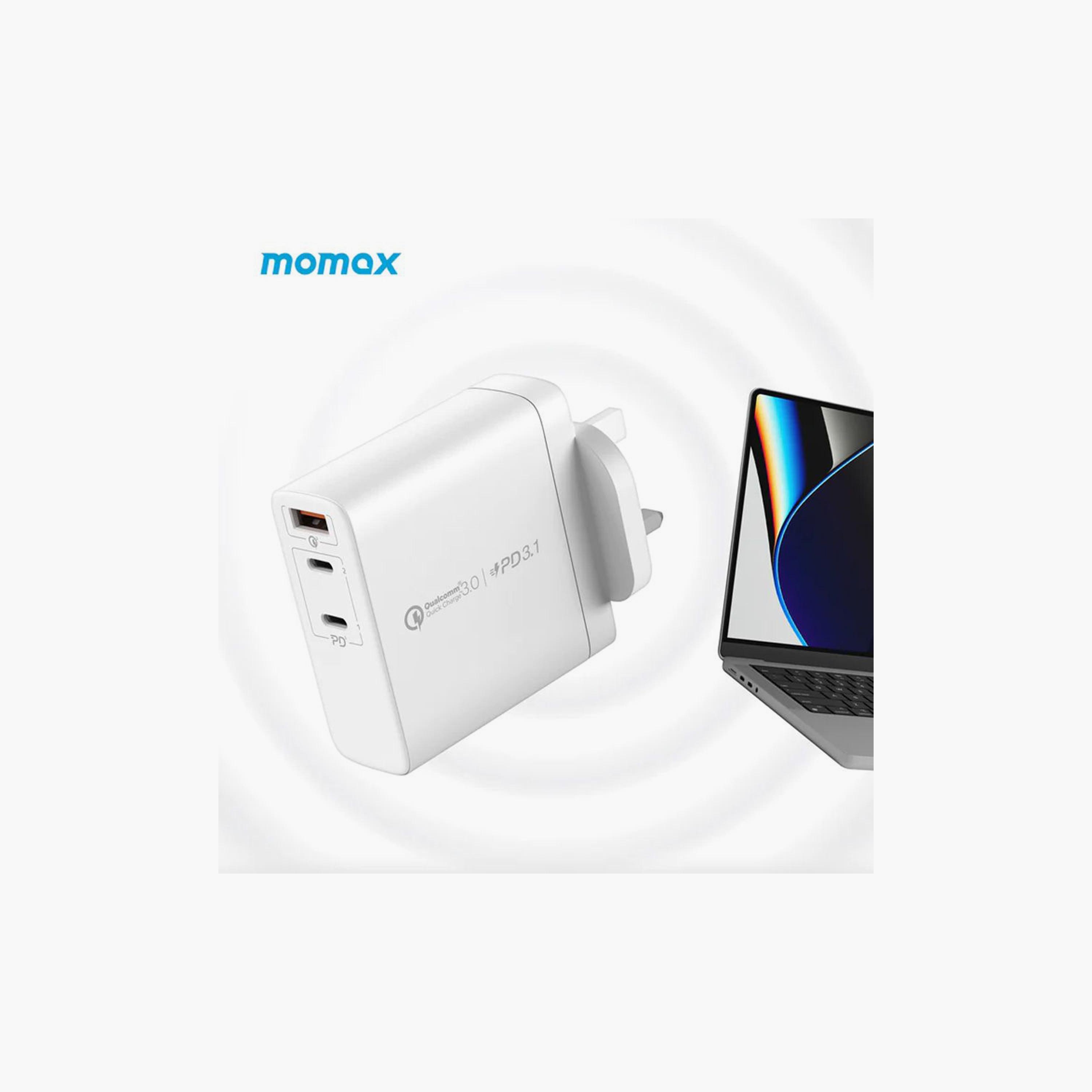Momax One Plug Gan 140W 3-Port Fast Charger 2 USB-C and USB-A port - White | UM27UKW-electronics-accessories-mobileaccesories-image-2
