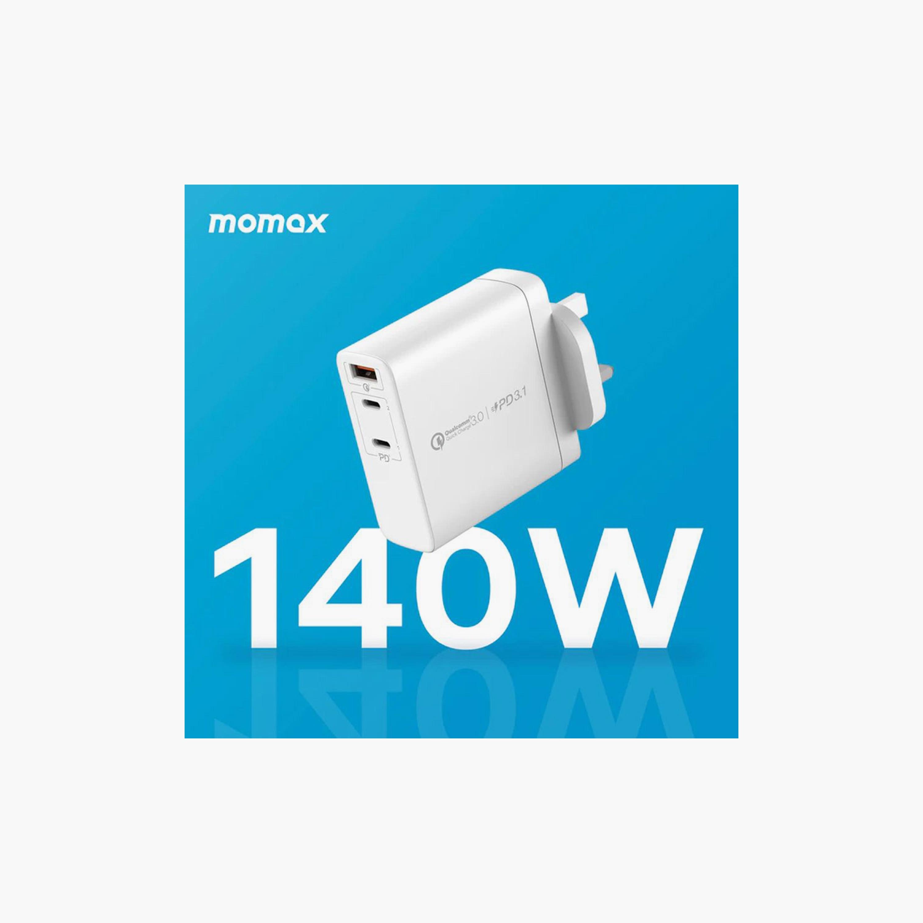 Momax One Plug Gan 140W 3-Port Fast Charger 2 USB-C and USB-A port - White | UM27UKW-electronics-accessories-mobileaccesories-image-3