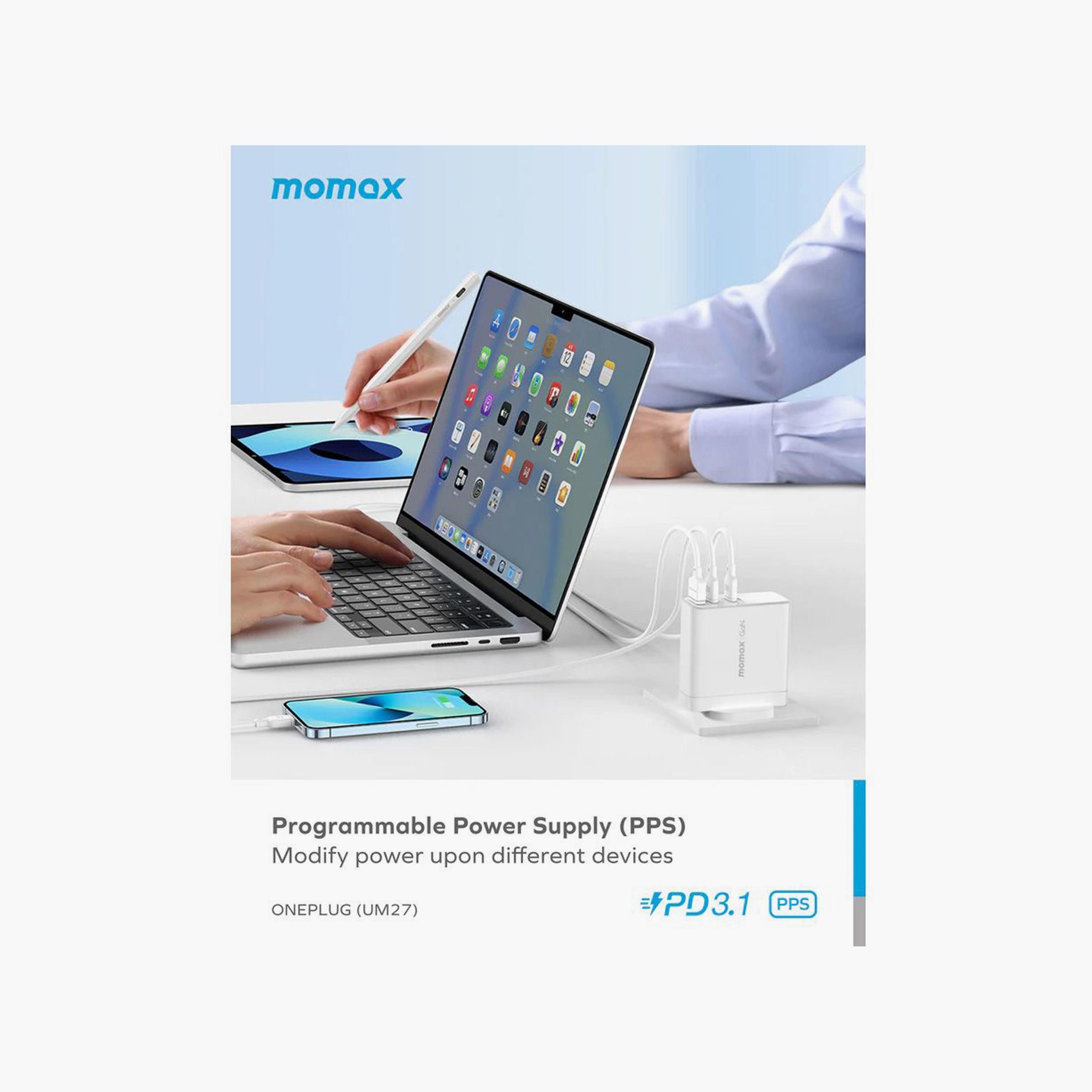 Momax One Plug Gan 140W 3-Port Fast Charger 2 USB-C and USB-A port - White | UM27UKW-electronics-accessories-mobileaccesories-image-5