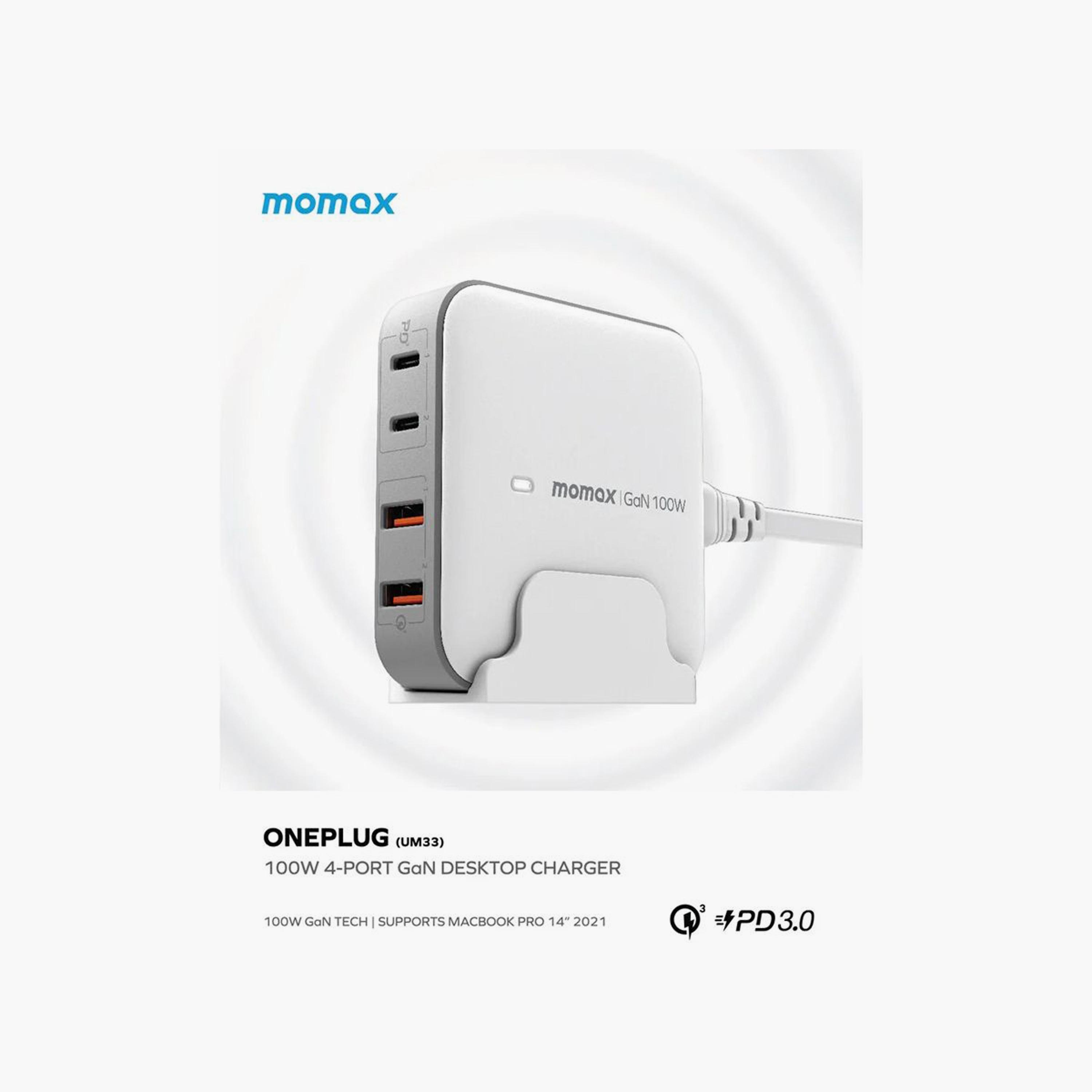 Momax One Plug Gan 100W 4-Port Desktop Charger 2 USB-C and 2 USB-A port - White | UM33UKW-electronics-accessories-mobileaccesories-image-3