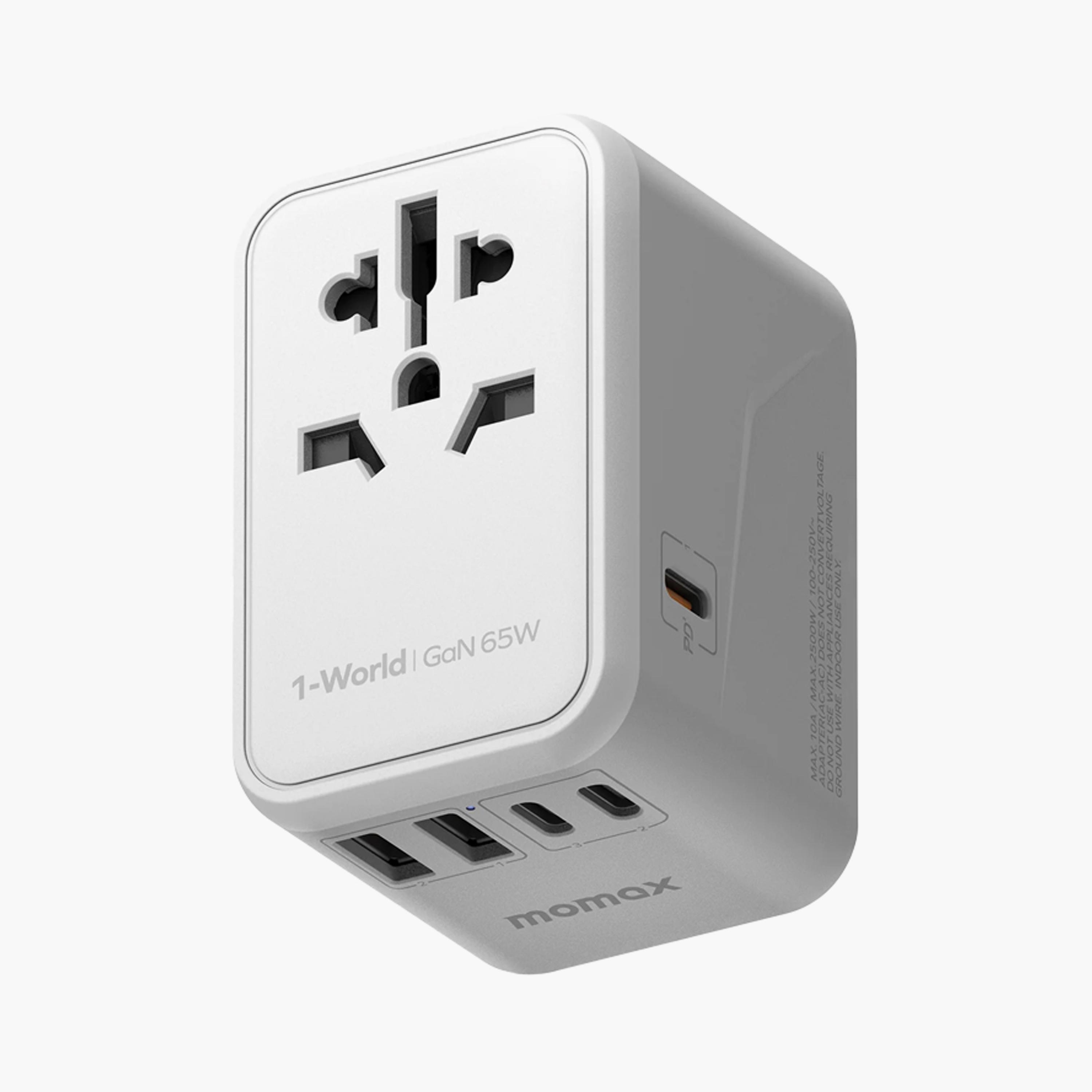 Momax Travel Socket 1-World Power Adapter Charger Gan PD 5 Ports 65W - White | UA8W-electronics-accessories-mobileaccesories-image-1