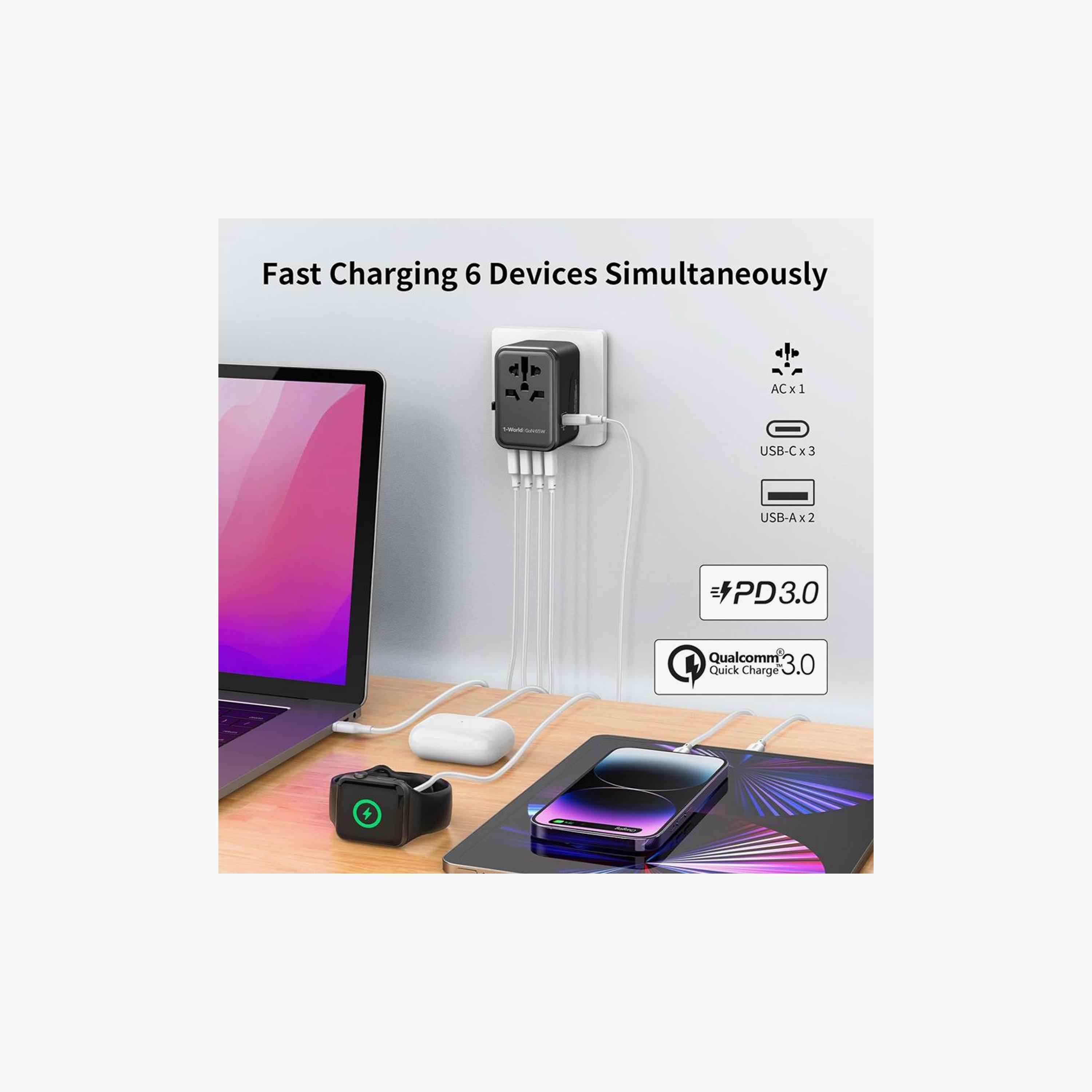 Momax Travel Socket 1-World Power Adapter Charger Gan PD 5 Ports 65W - White | UA8W-electronics-accessories-mobileaccesories-image-5
