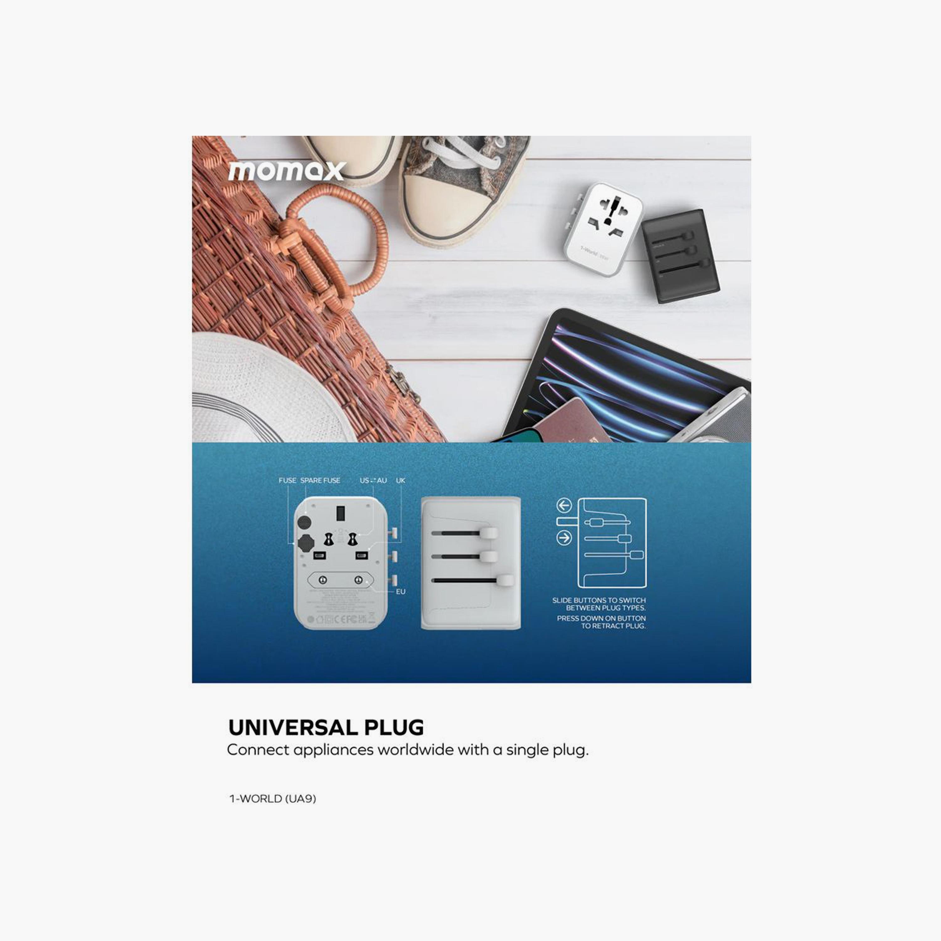 Momax Travel Socket 1-World Power Adapter Charger PD 5 Ports 35W - White | UA9W-electronics-accessories-mobileaccesories-image-4