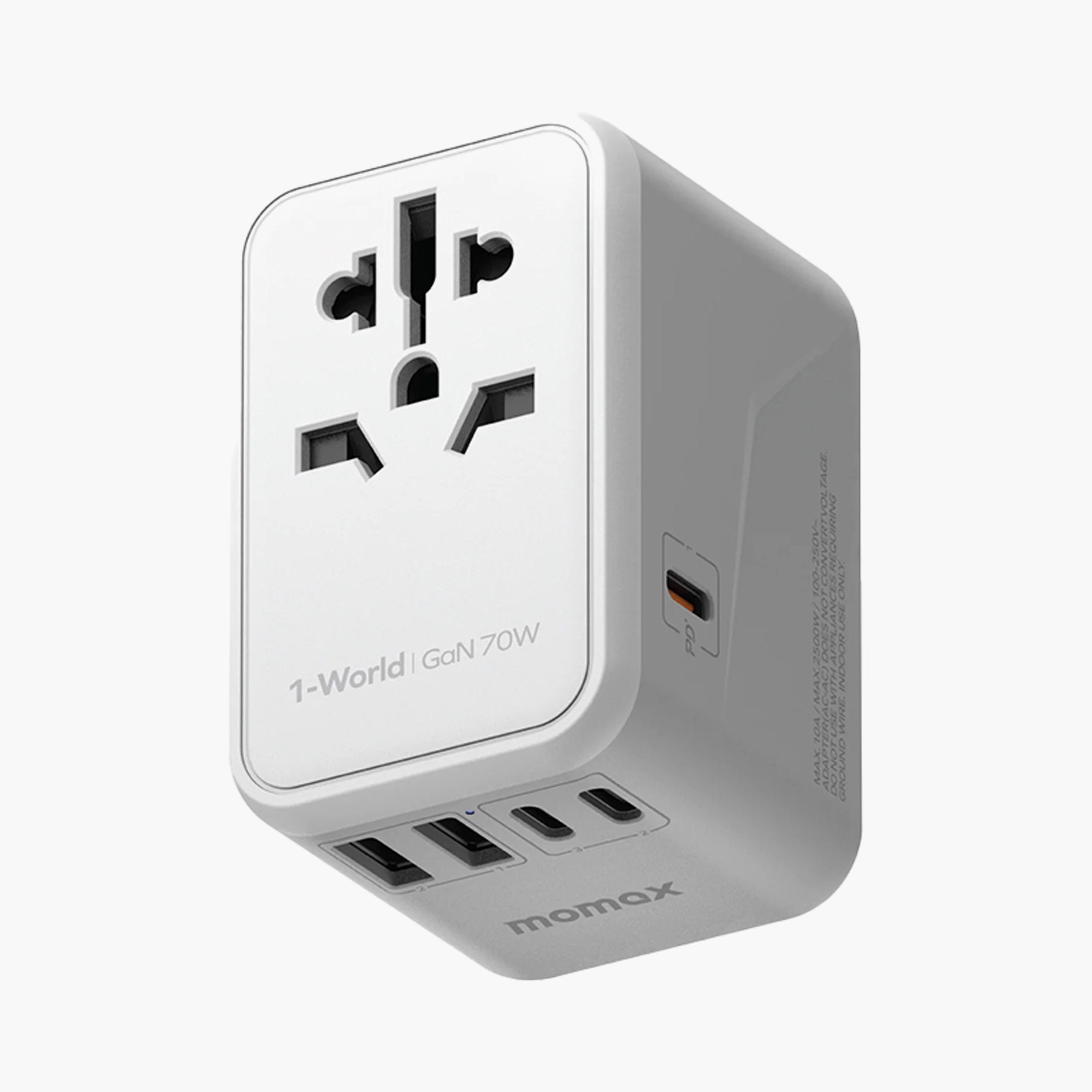Momax Travel Socket 1-World Power Adapter Charger Gan PD 5 Ports 70W - White | UA8AW-electronics-accessories-mobileaccesories-image-1