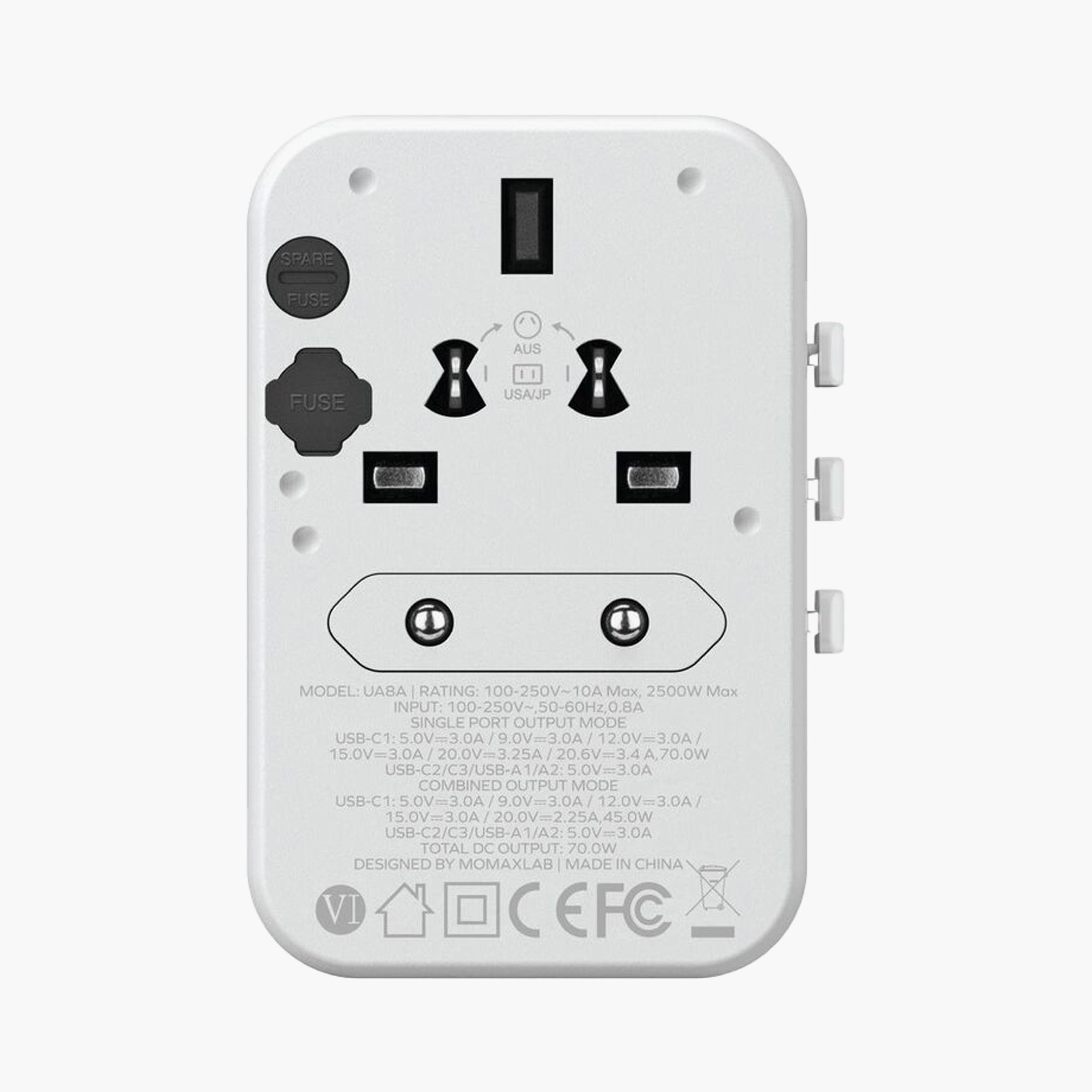 Momax Travel Socket 1-World Power Adapter Charger Gan PD 5 Ports 70W - White | UA8AW-electronics-accessories-mobileaccesories-image-4