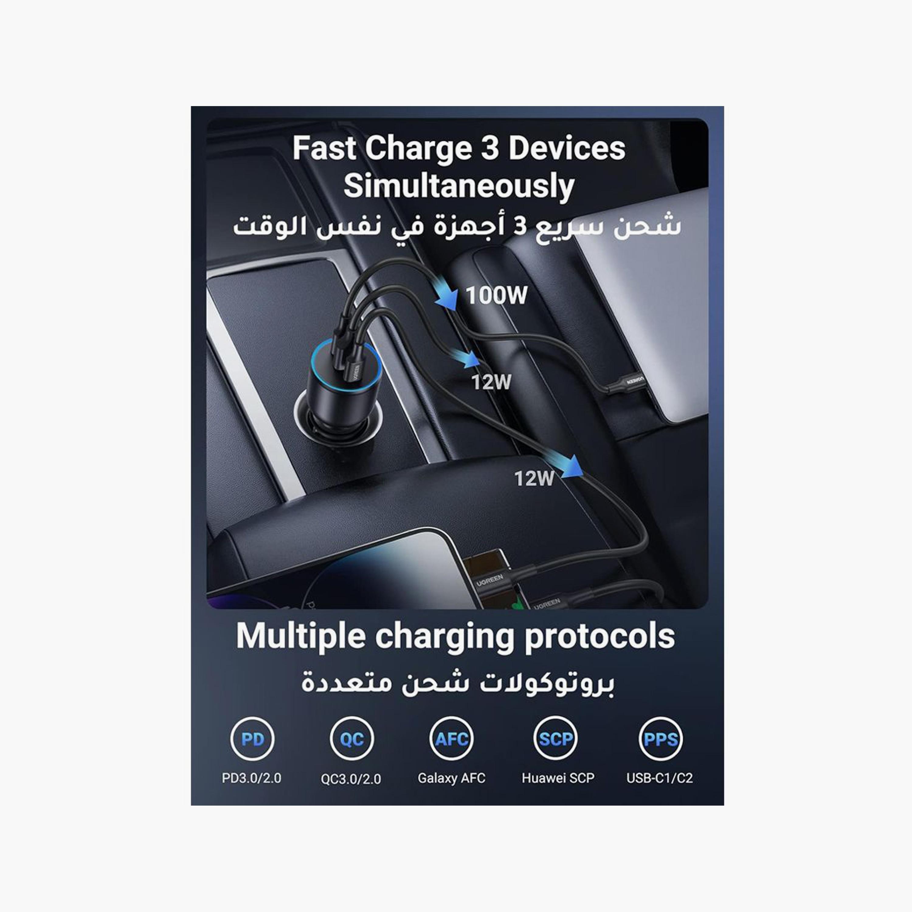 UGREEN Car Charger 2 USB-C Port and USB Port 130W - Black | 90413-electronics-accessories-mobileaccesories-image-3