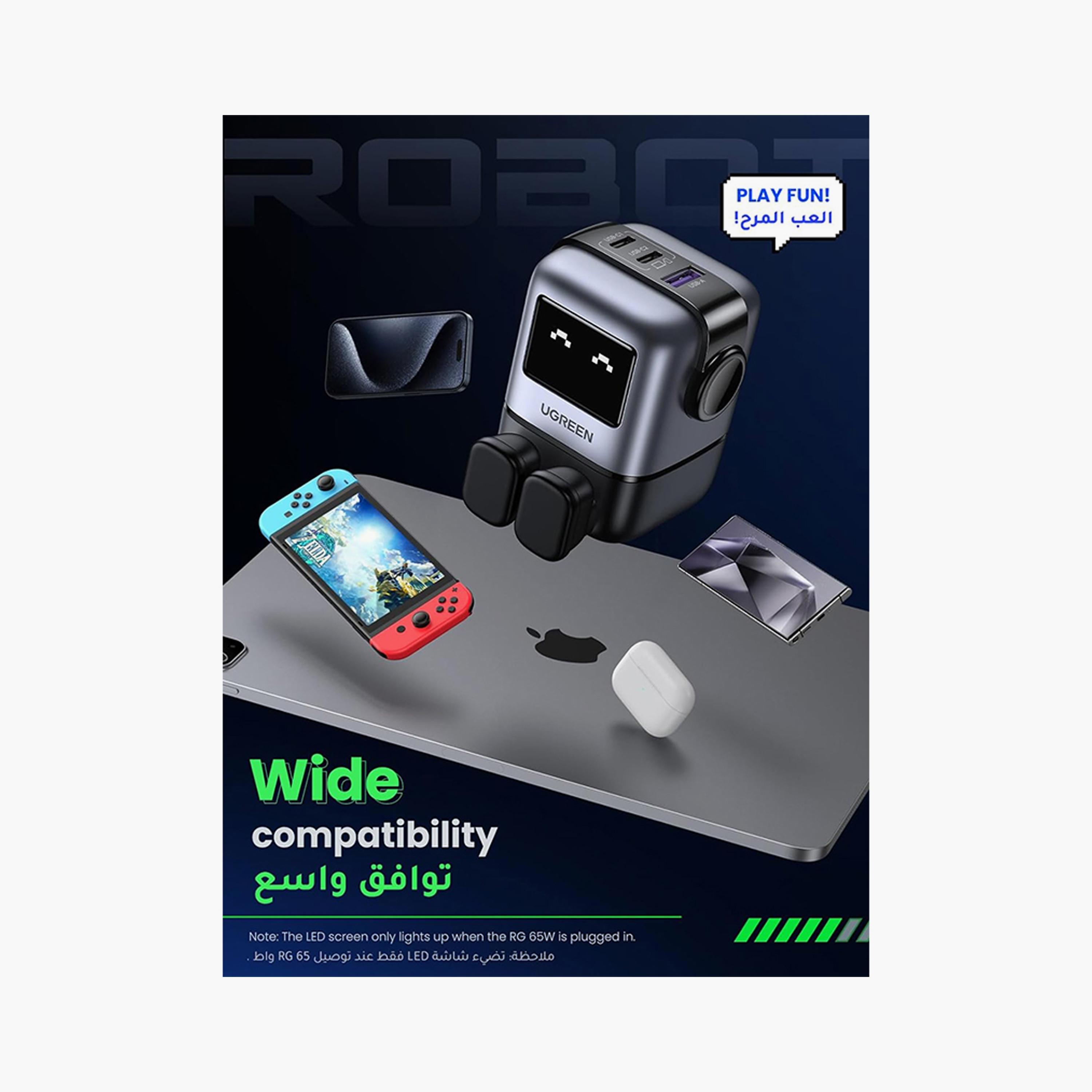UGREEN Nexode Gan Robot Wall Charge 2 USB-C Port and USB Port 65W - Black | 25686-electronics-accessories-mobileaccesories-image-6