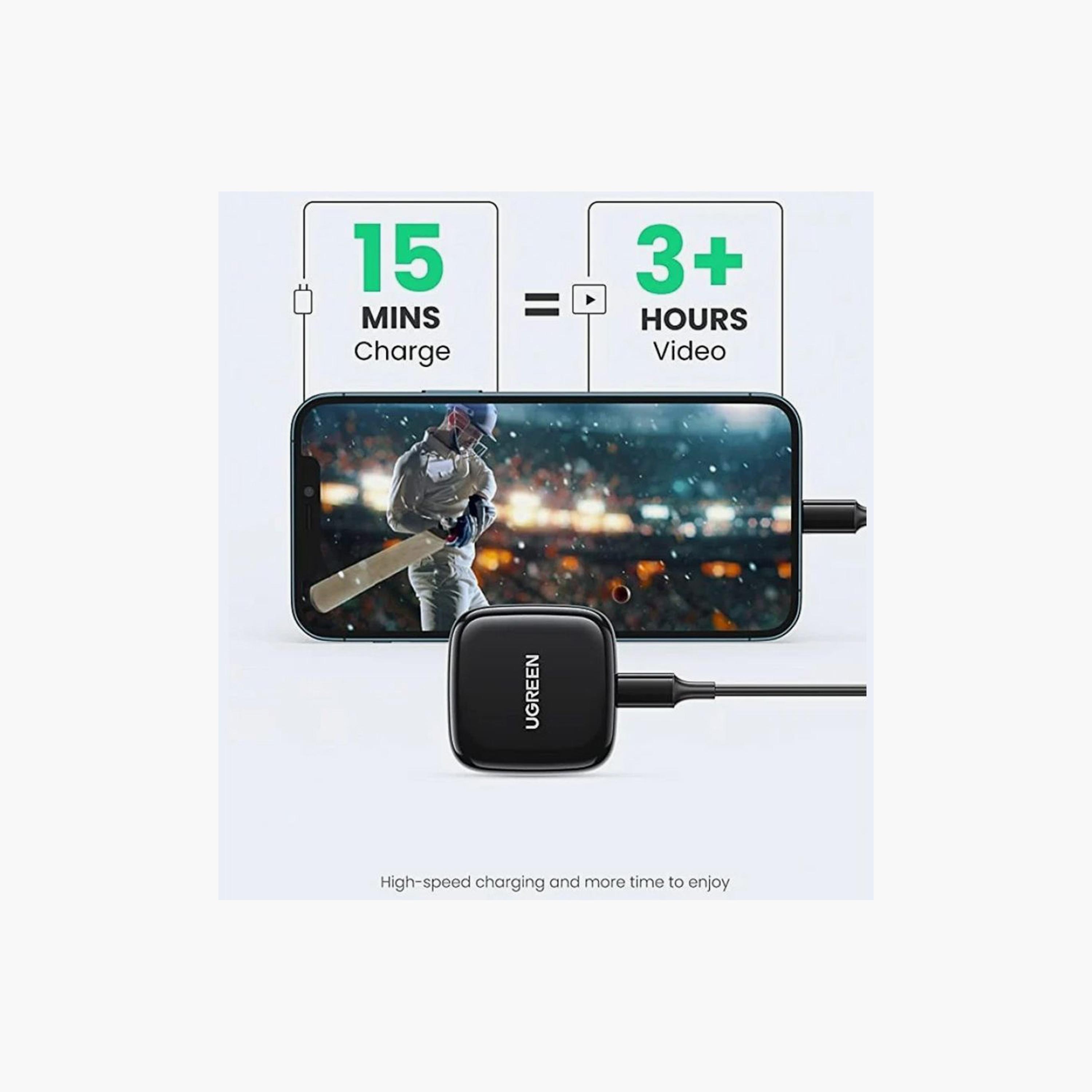 UGREEN Wall Charger USB-C Port PD with Lightning Cable 20W - Black | 60624-electronics-accessories-mobileaccesories-image-2