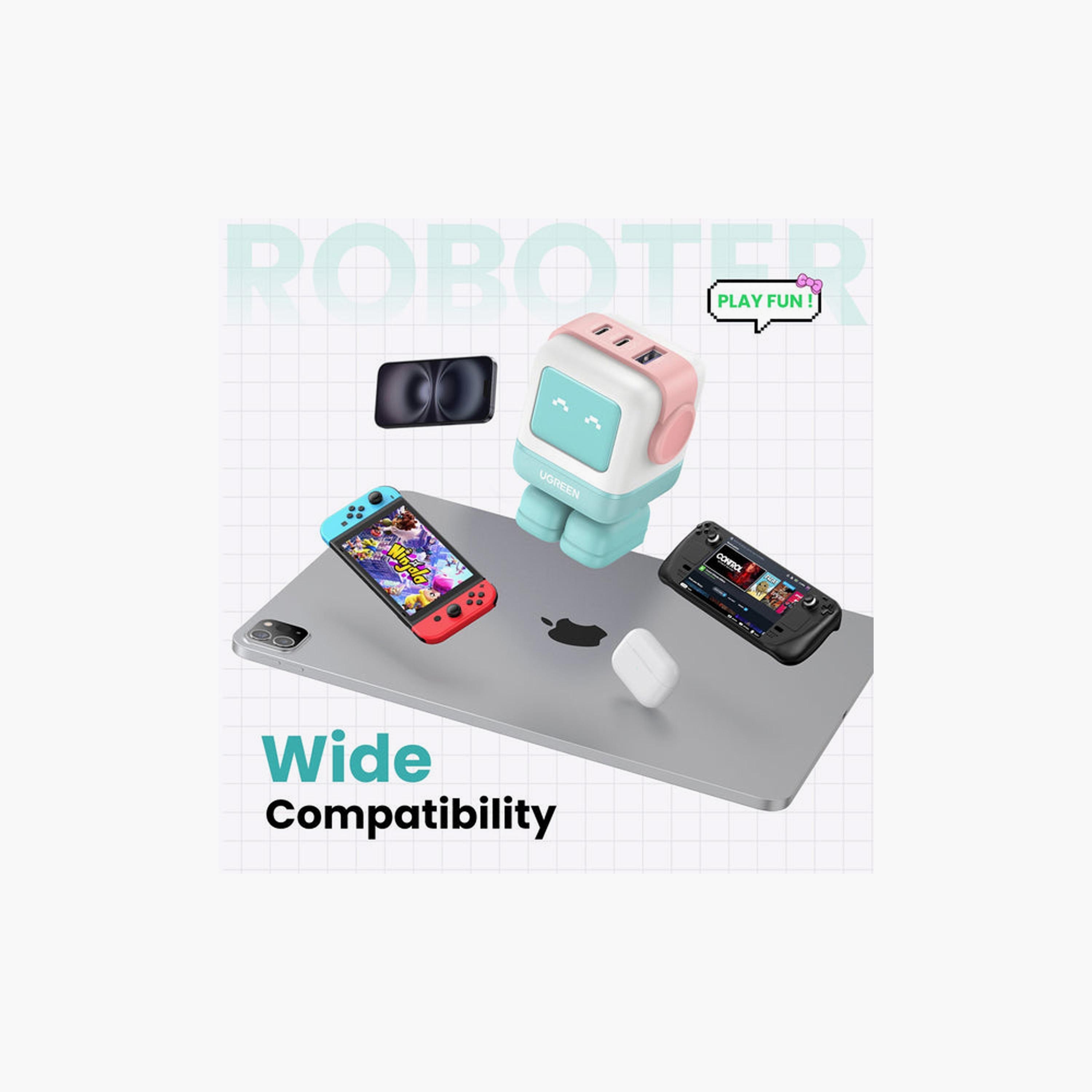 UGREEN Nexode Gan Robot Wall Charge 2 USB-C Port and USB Port 65W - Pink Blue | 35857-electronics-accessories-mobileaccesories-image-2