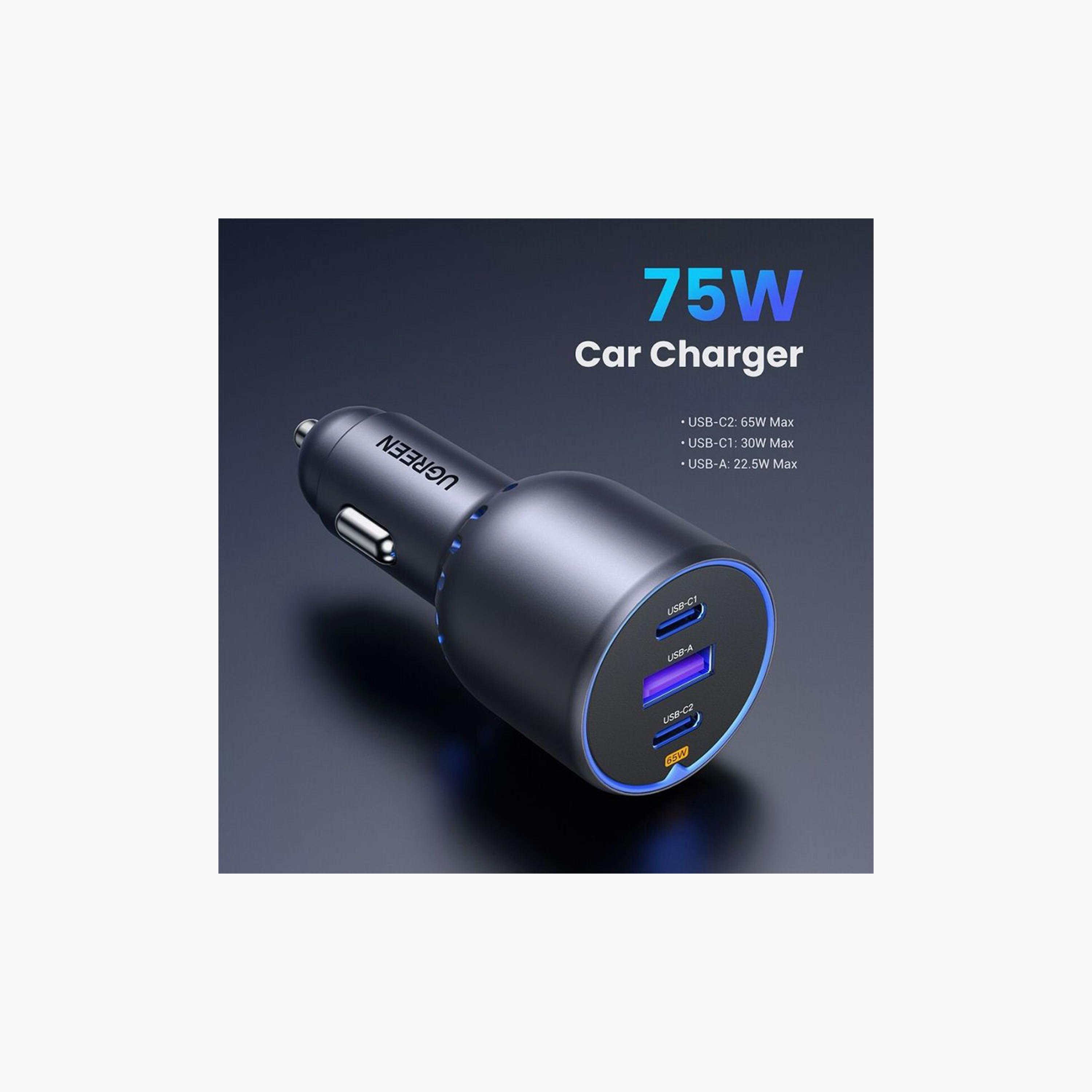 UGREEN Car Charger Fast Charge 2 USB-C and USB Ports 75W - Grey | 35024-electronics-accessories-mobileaccesories-image-2