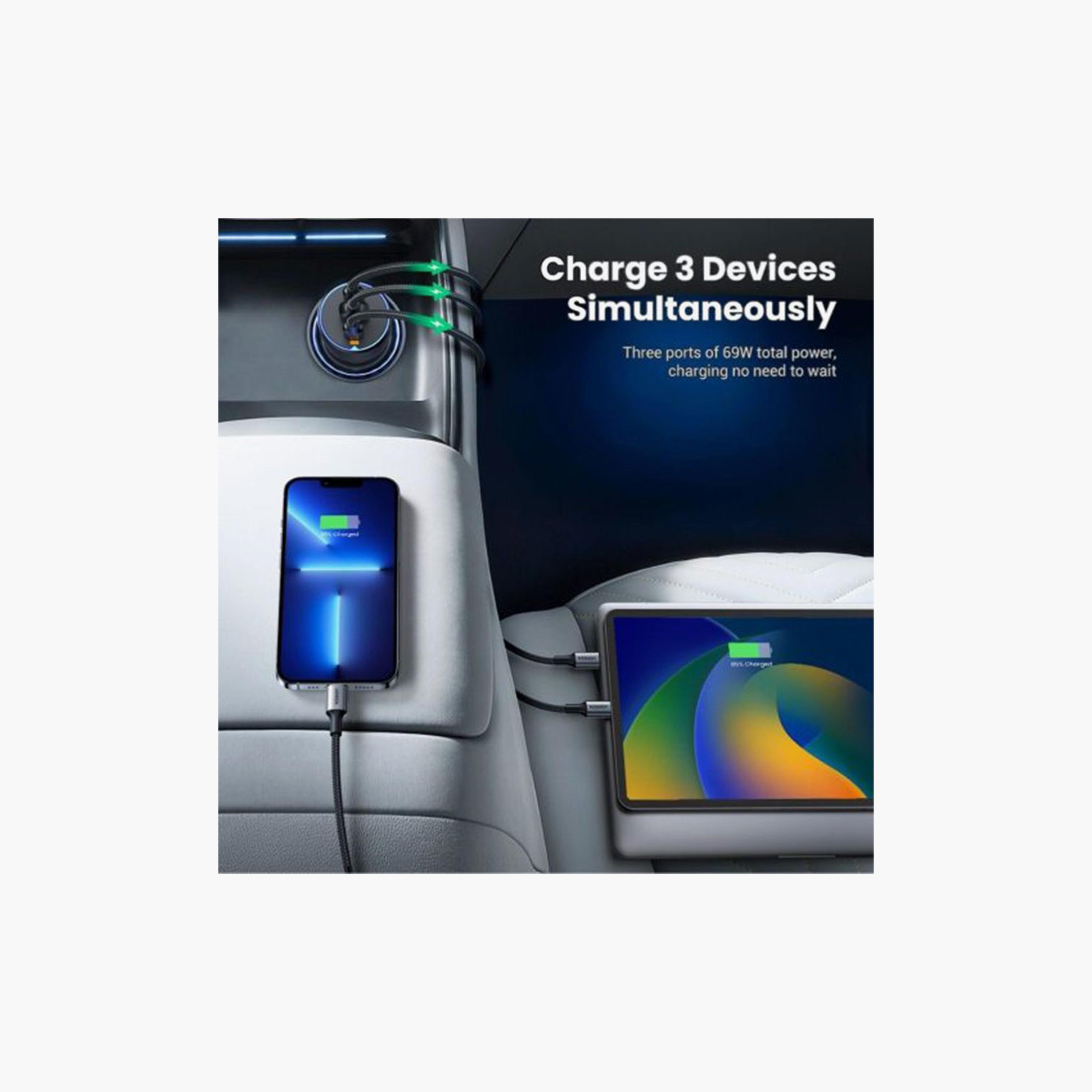 UGREEN Car Charger Fast Charge 2 USB-C and USB Ports 75W - Grey | 35024-electronics-accessories-mobileaccesories-image-4