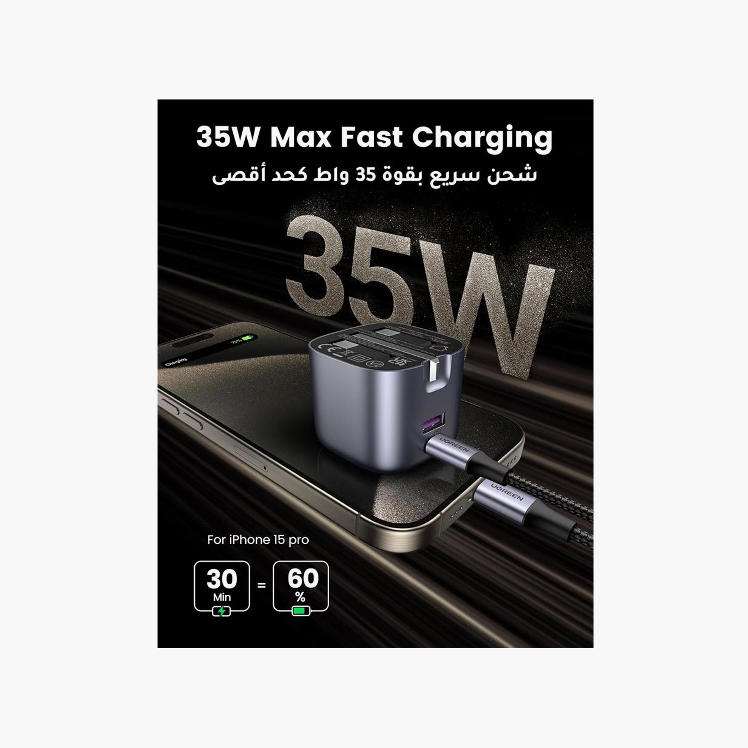 UGREEN Wall Charger Nexode Gan USB-C Port and USB Port 35W - Grey | 15540-electronics-accessories-mobileaccesories-image-2
