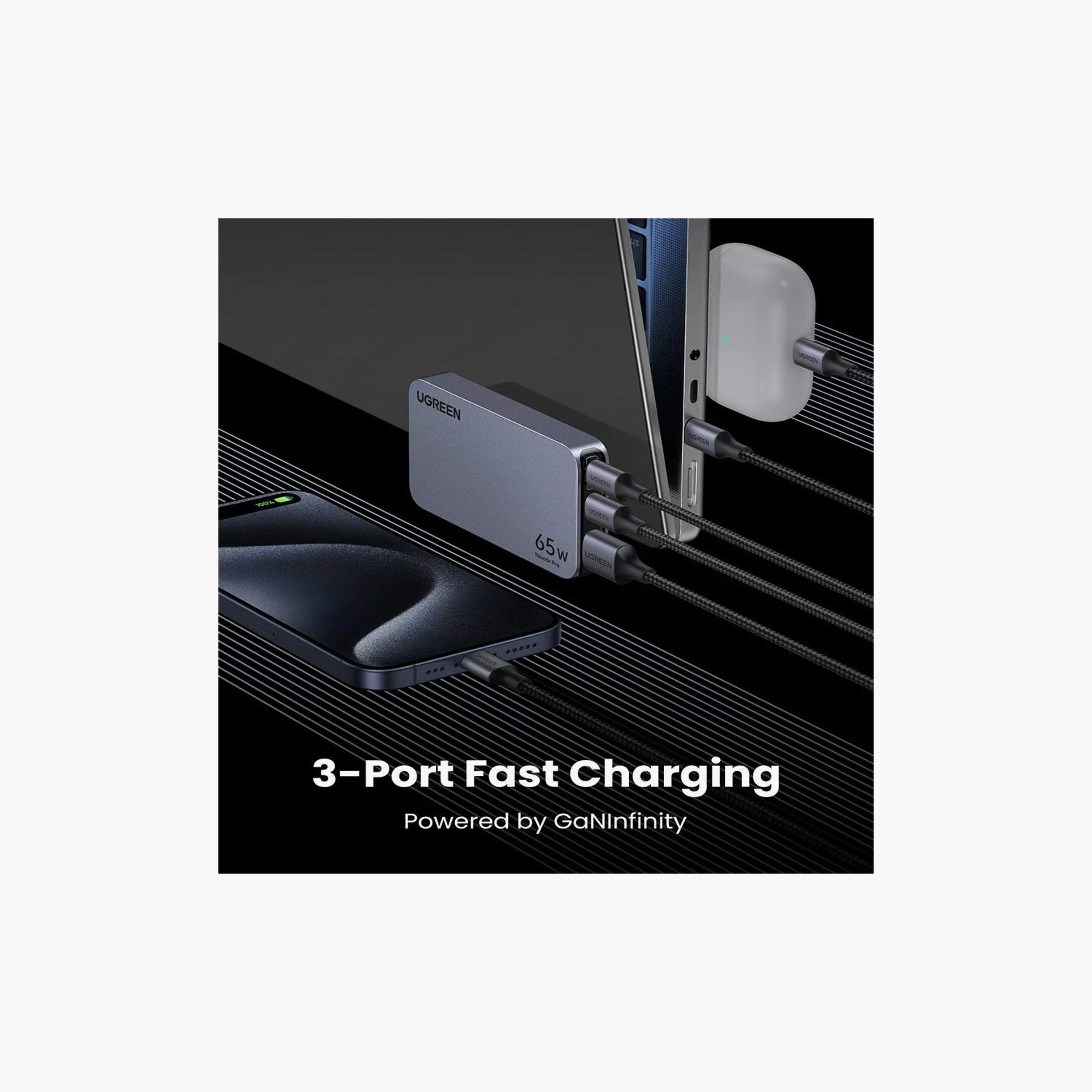 UGREEN Nexode Pro 3-Port Gan Ultra-Slim Fast Charger 65W - Space Grey | 25356-electronics-portabledevices-image-2