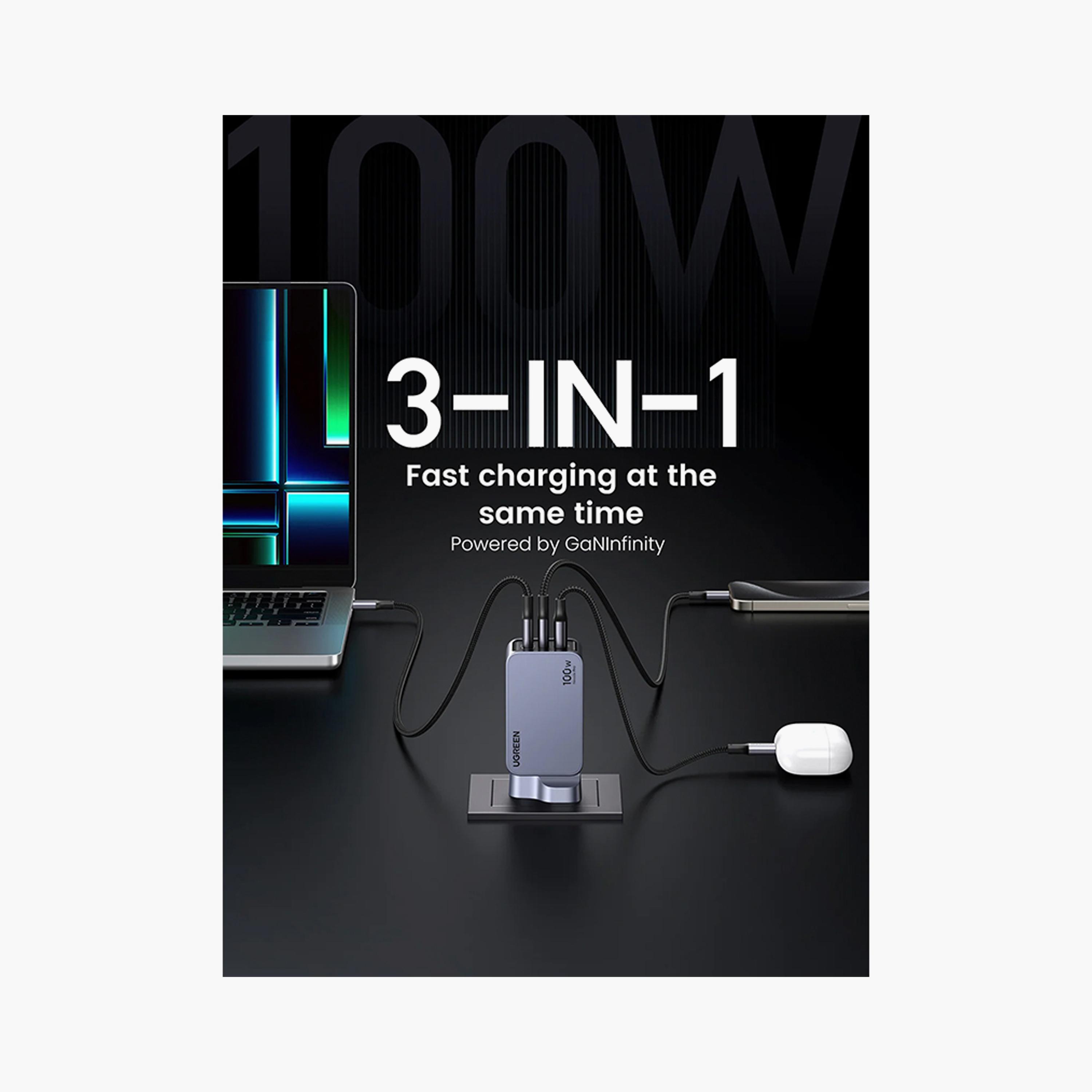 UGREEN Nexode Pro Wall Charger 2 USB-C Ports and USB Port 100W - Grey | 25875-electronics-accessories-mobileaccesories-image-4