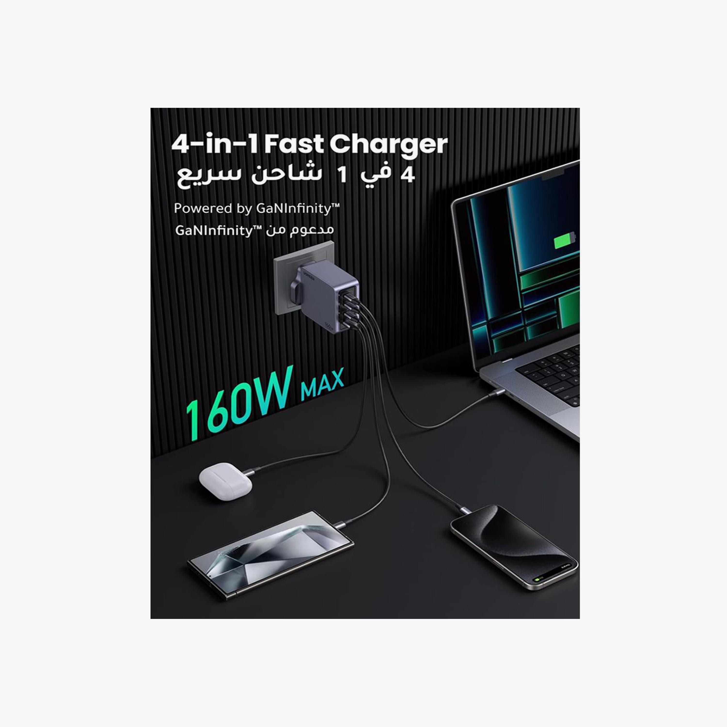 UGREEN Wall Charger Nexode Pro Gan 3 USB-C Ports and USB Port 160W - Grey | 25878-electronics-accessories-mobileaccesories-image-4