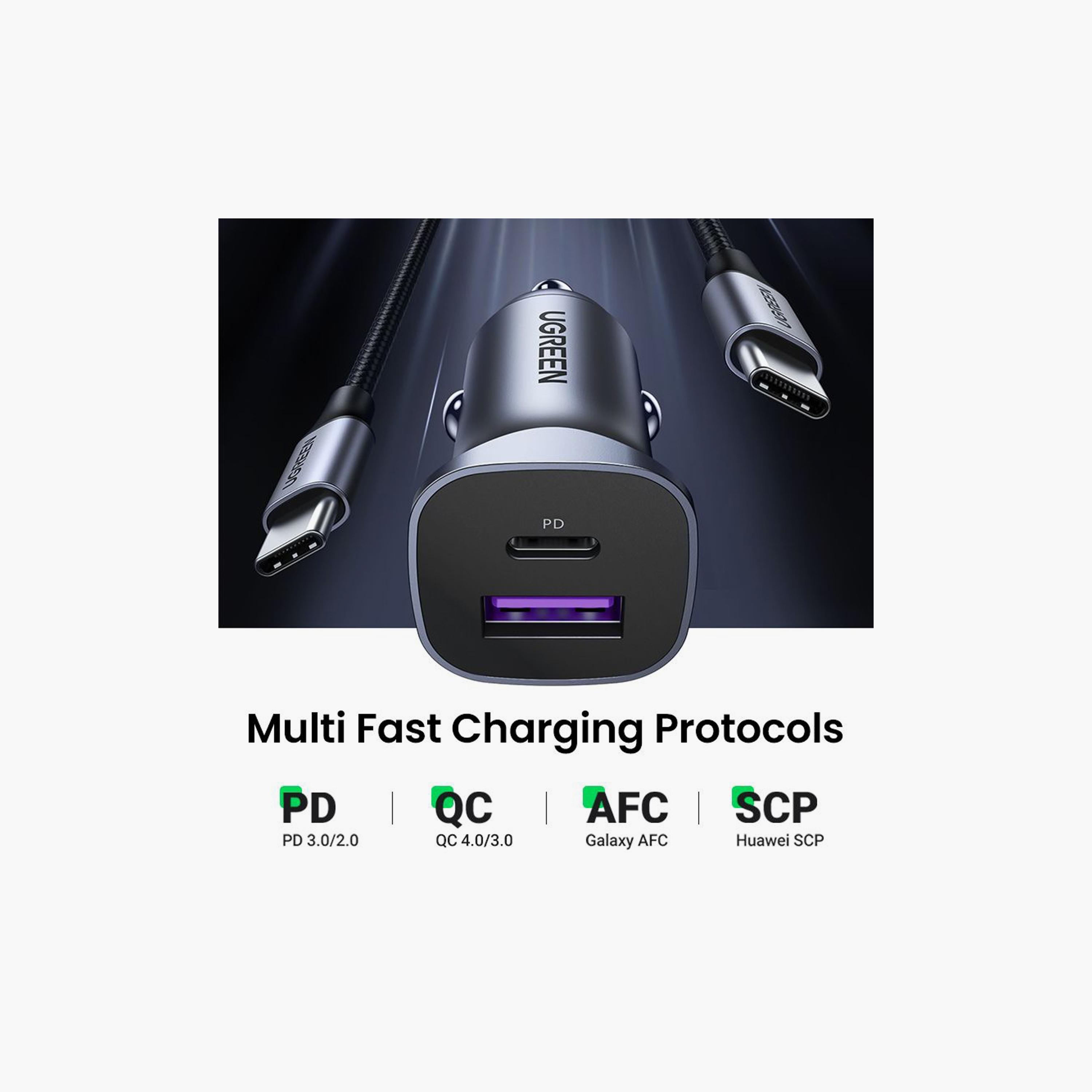 UGREEN Car Charger Two Ports USB Port and PD Port 30W - Grey | 40858-electronics-accessories-mobileaccesories-image-4