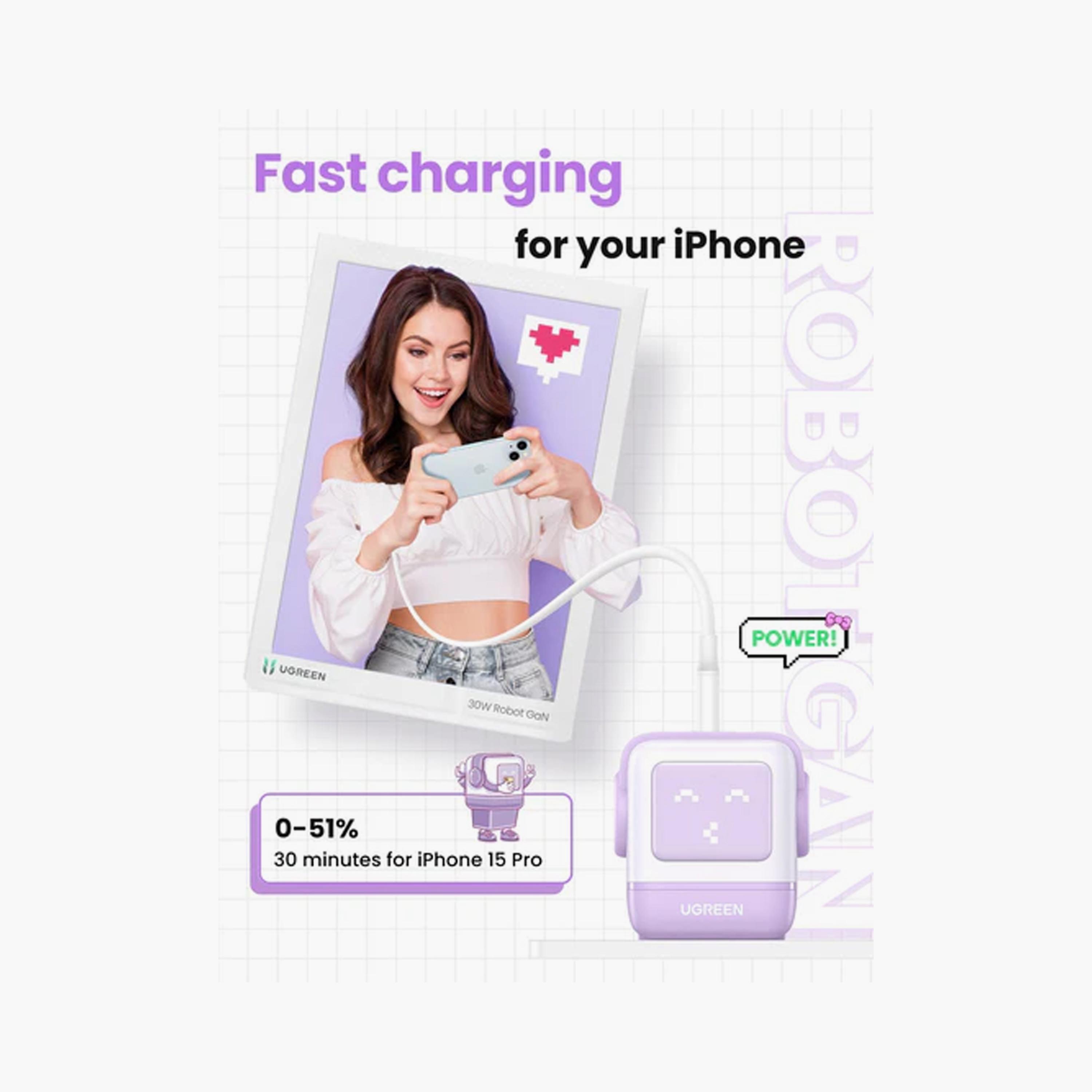 UGREEN Nexode Gan Robot Wall Charge 2 USB-C Port and USB Port 65W - Purple | 35292-electronics-accessories-mobileaccesories-image-3