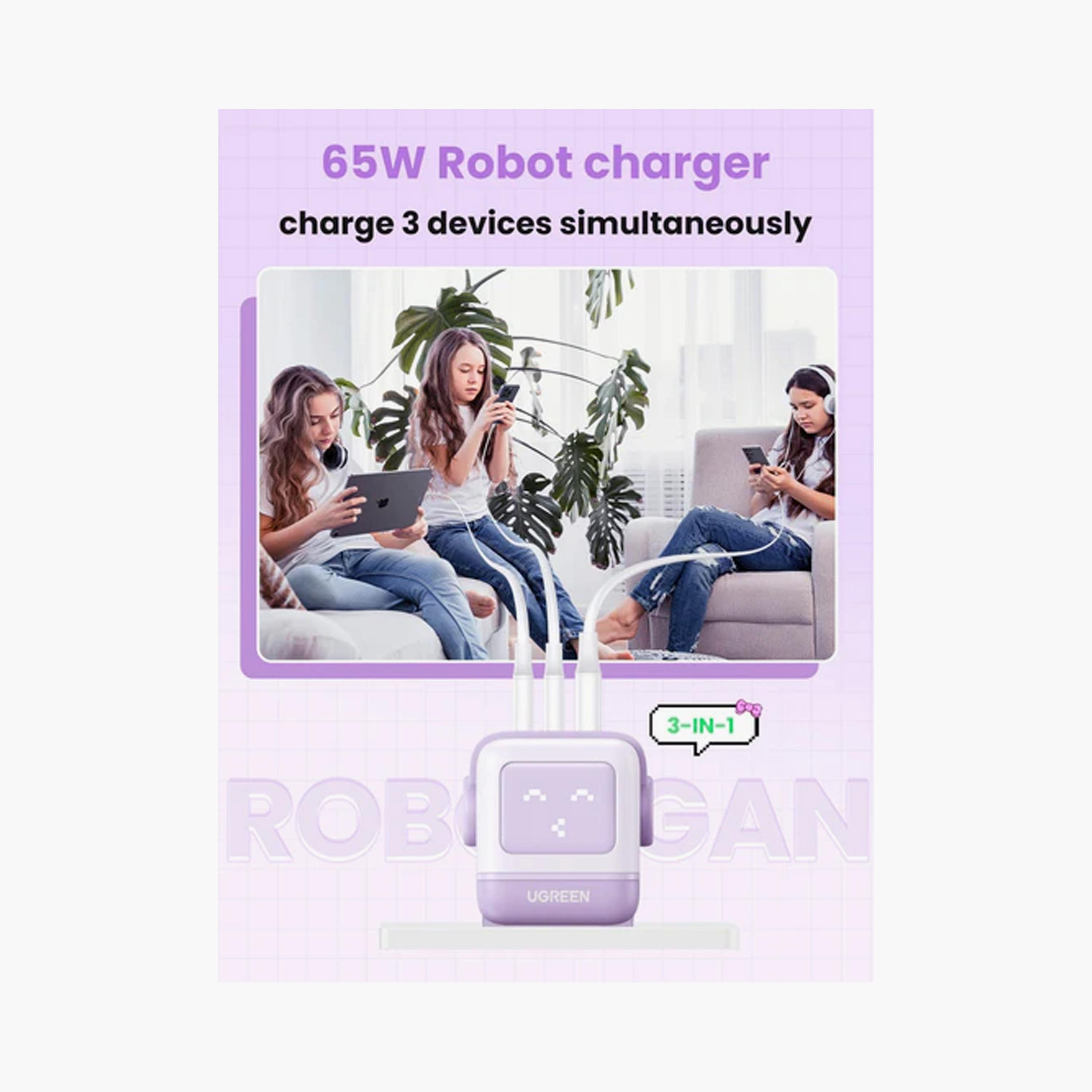 UGREEN Nexode Gan Robot Wall Charge 2 USB-C Port and USB Port 65W - Purple | 35292-electronics-accessories-mobileaccesories-image-5