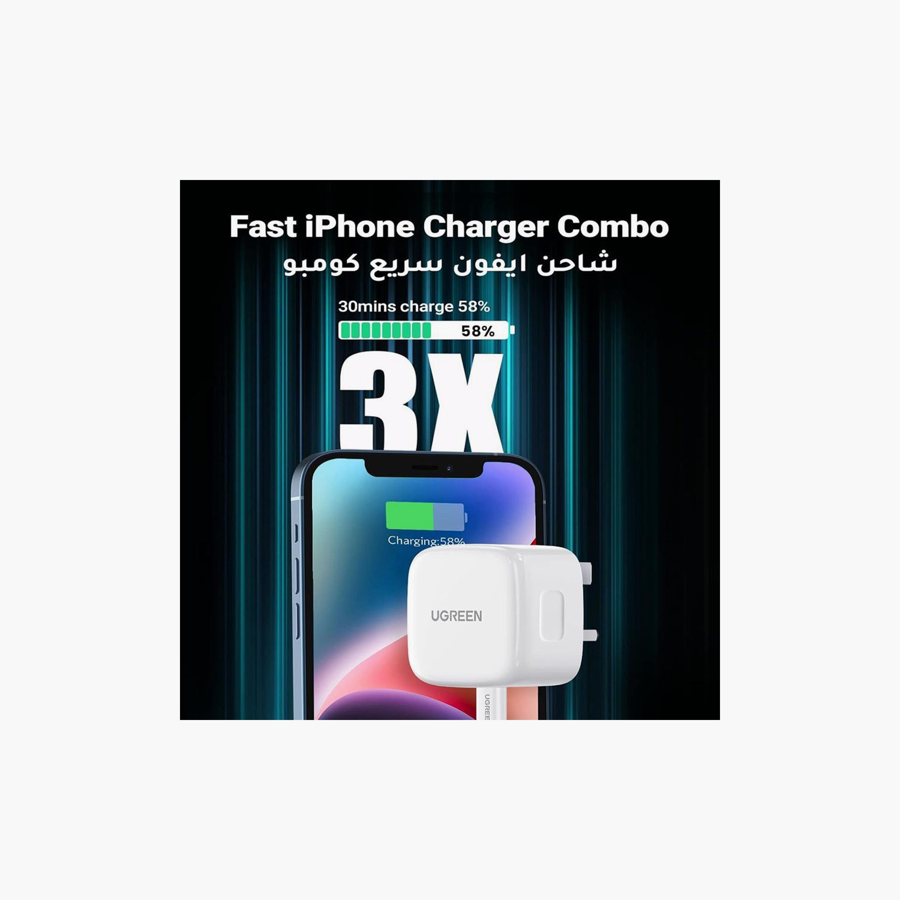 UGREEN Wall Charger USB-C Port 20W with Cable USB-C to Lightning Cable 1m - White | 70297-electronics-accessories-mobileaccesories-image-2