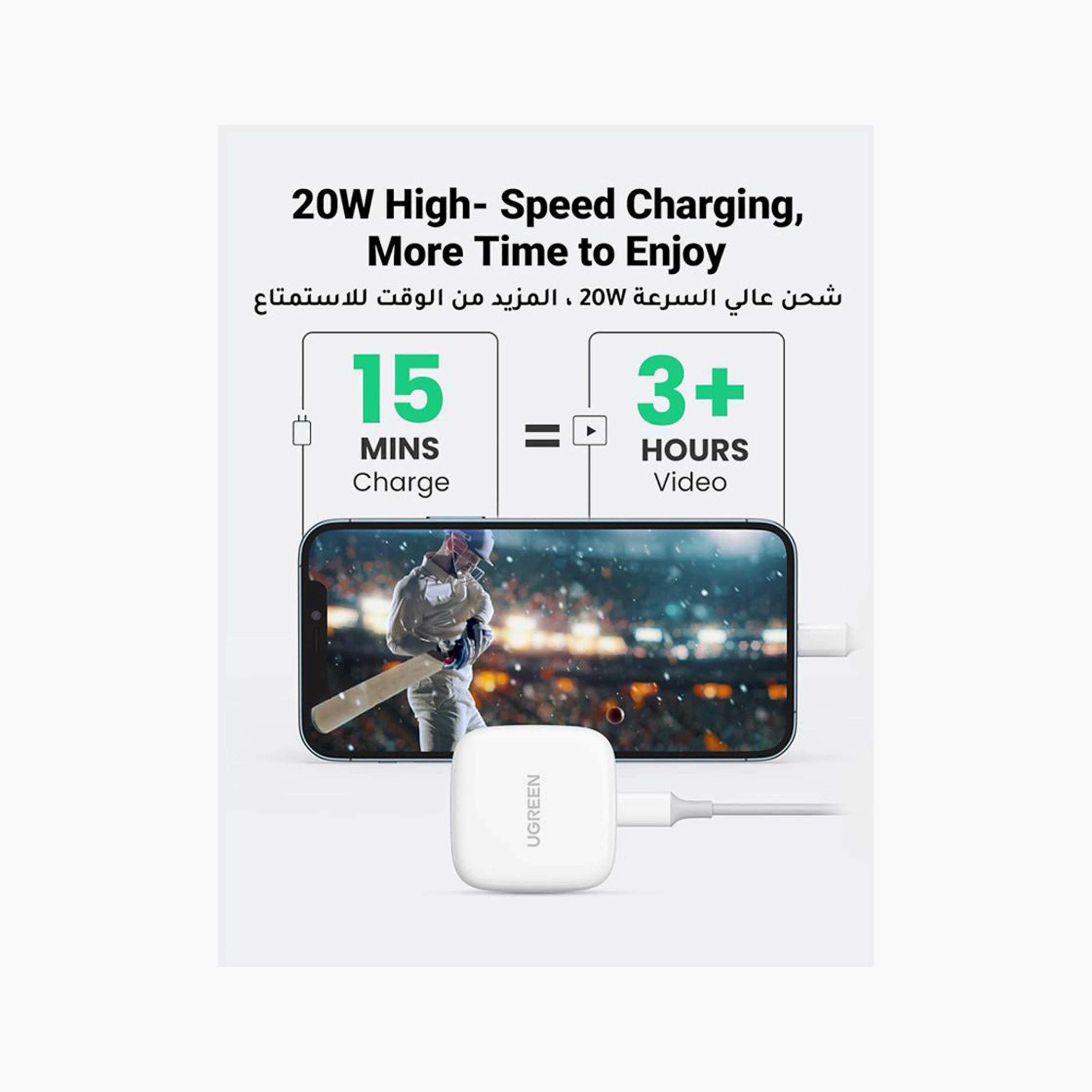 UGREEN Wall Charger USB-C Port 20W with Cable USB-C to Lightning Cable 1m - White | 70297-electronics-accessories-mobileaccesories-image-3