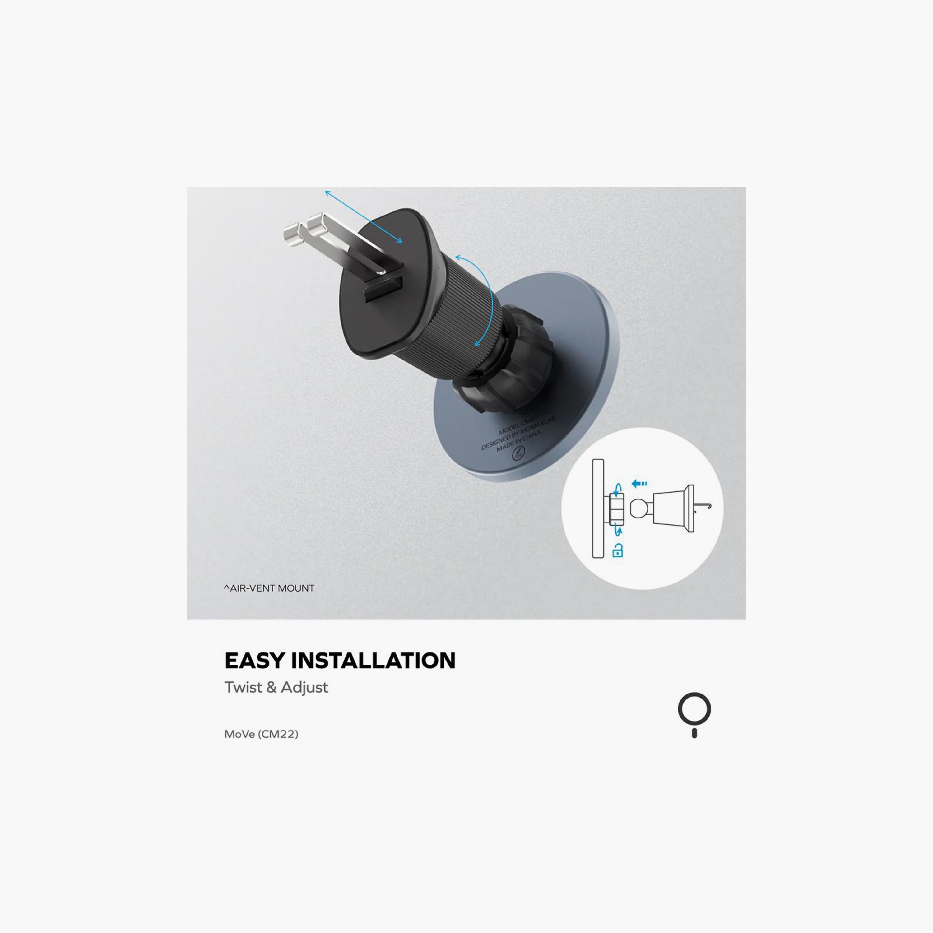 Momax Move Easy Magnetic Car Mount Strong Magnetic Suction Twin Metal Hook Design - Grey | CM22E-electronics-accessories-mobileaccesories-image-3