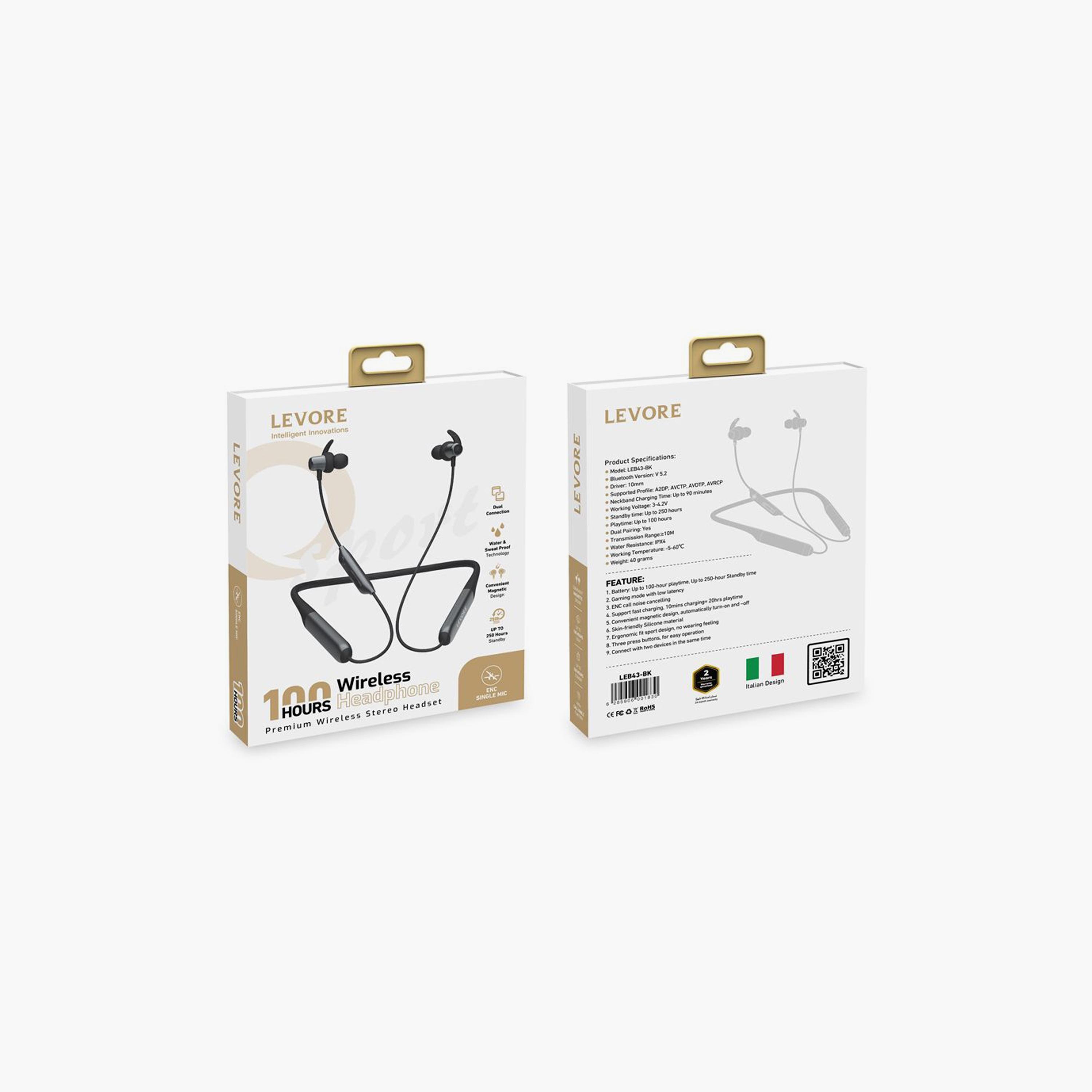 Levore Premium Neckband Wireless Stereo Earphone - Black | LEB43-BK-electronics-headphonesandearphones-image-2
