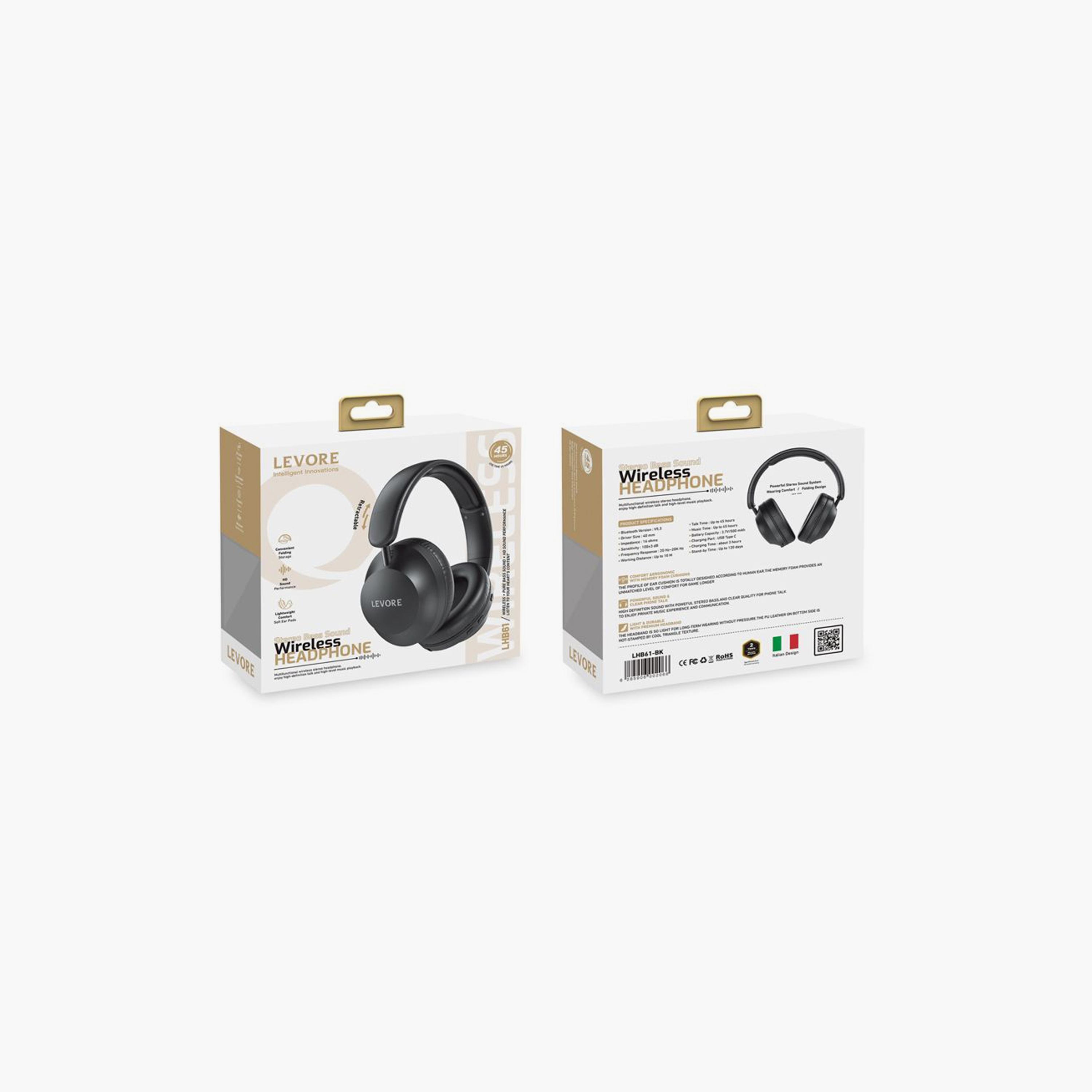 Levore Stereo Bass Sound Wireless Headphone - Black | LHB61-BK-electronics-headphonesandearphones-image-2