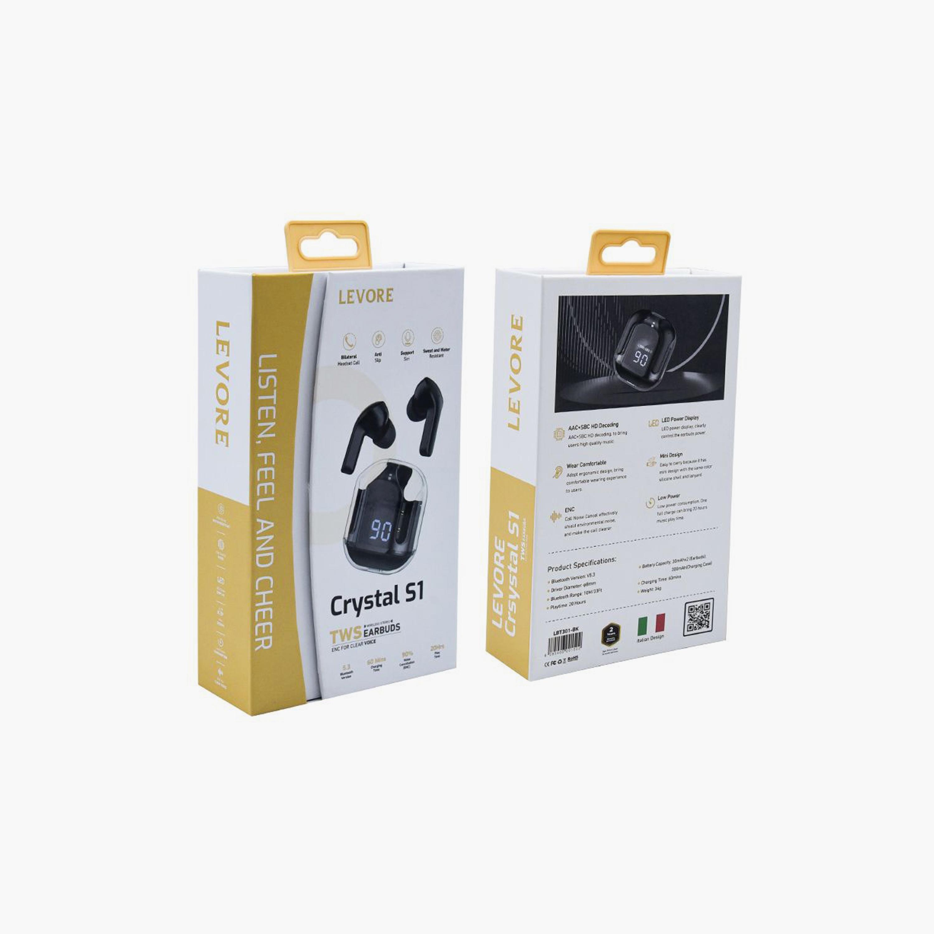Levore True Wireless Stereo Crystal S1 Earbuds with Digital Screen - Black | LBT301-BK-electronics-headphonesandearphones-image-6