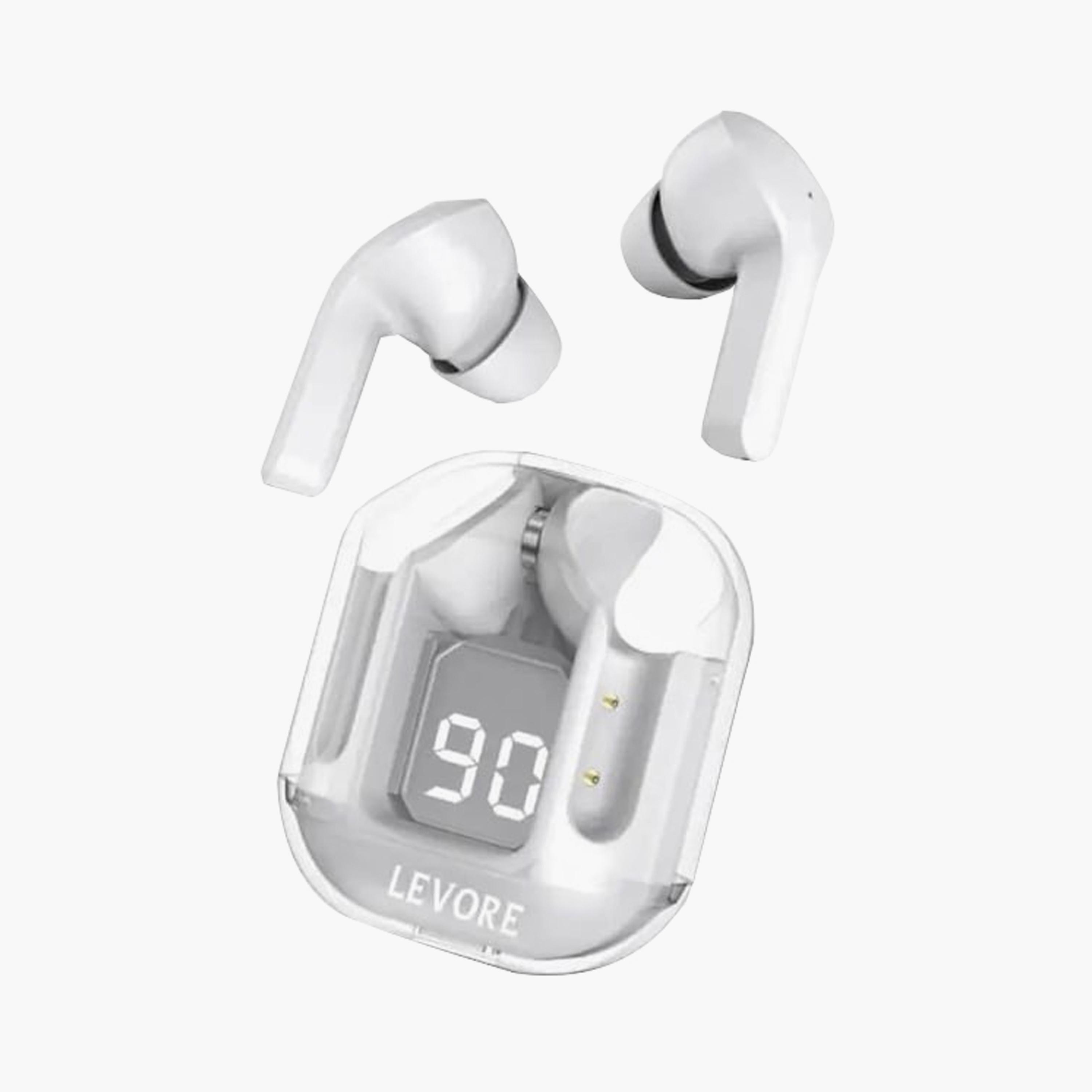 Levore True Wireless Stereo Crystal S1 Earbuds with Digital Screen - White | LBT301-WH-electronics-headphonesandearphones-image-1