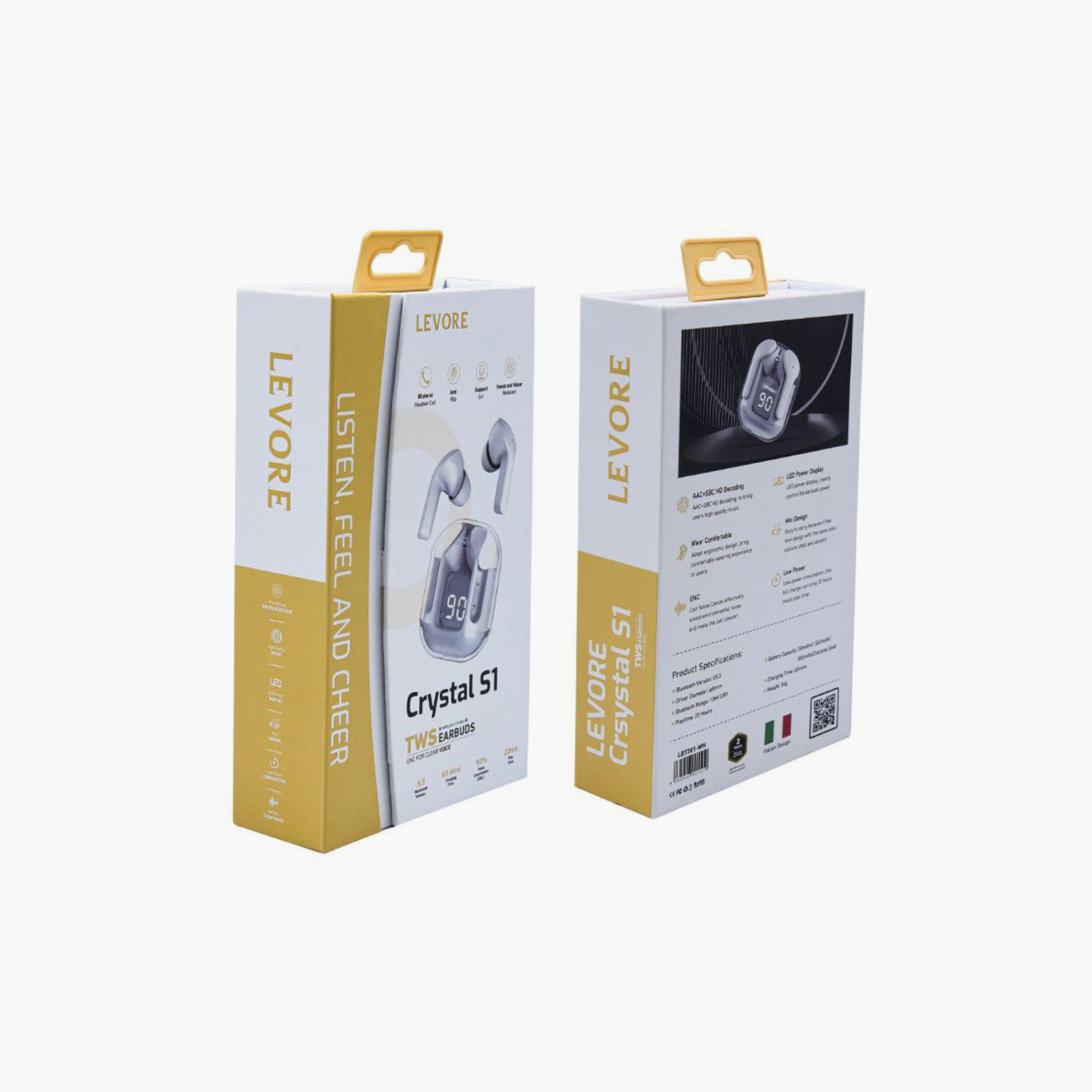 Levore True Wireless Stereo Crystal S1 Earbuds with Digital Screen - White | LBT301-WH-electronics-headphonesandearphones-image-6