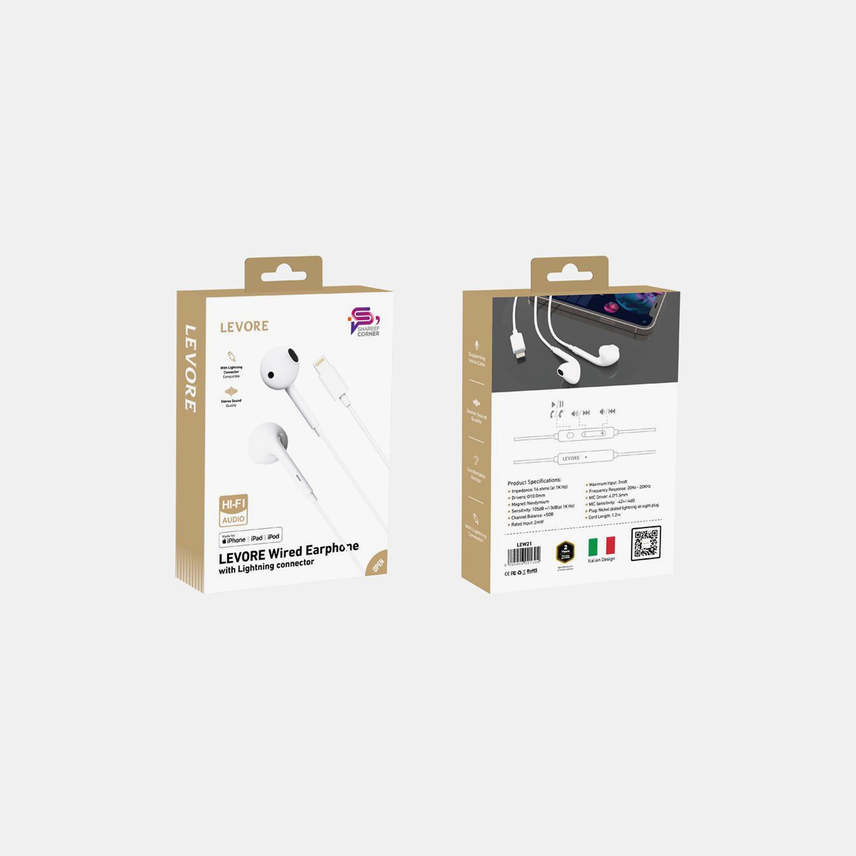 Levore Wired Earphones with MFI Lightning Connector 1.2m - White | LEW21-electronics-headphonesandearphones-image-2