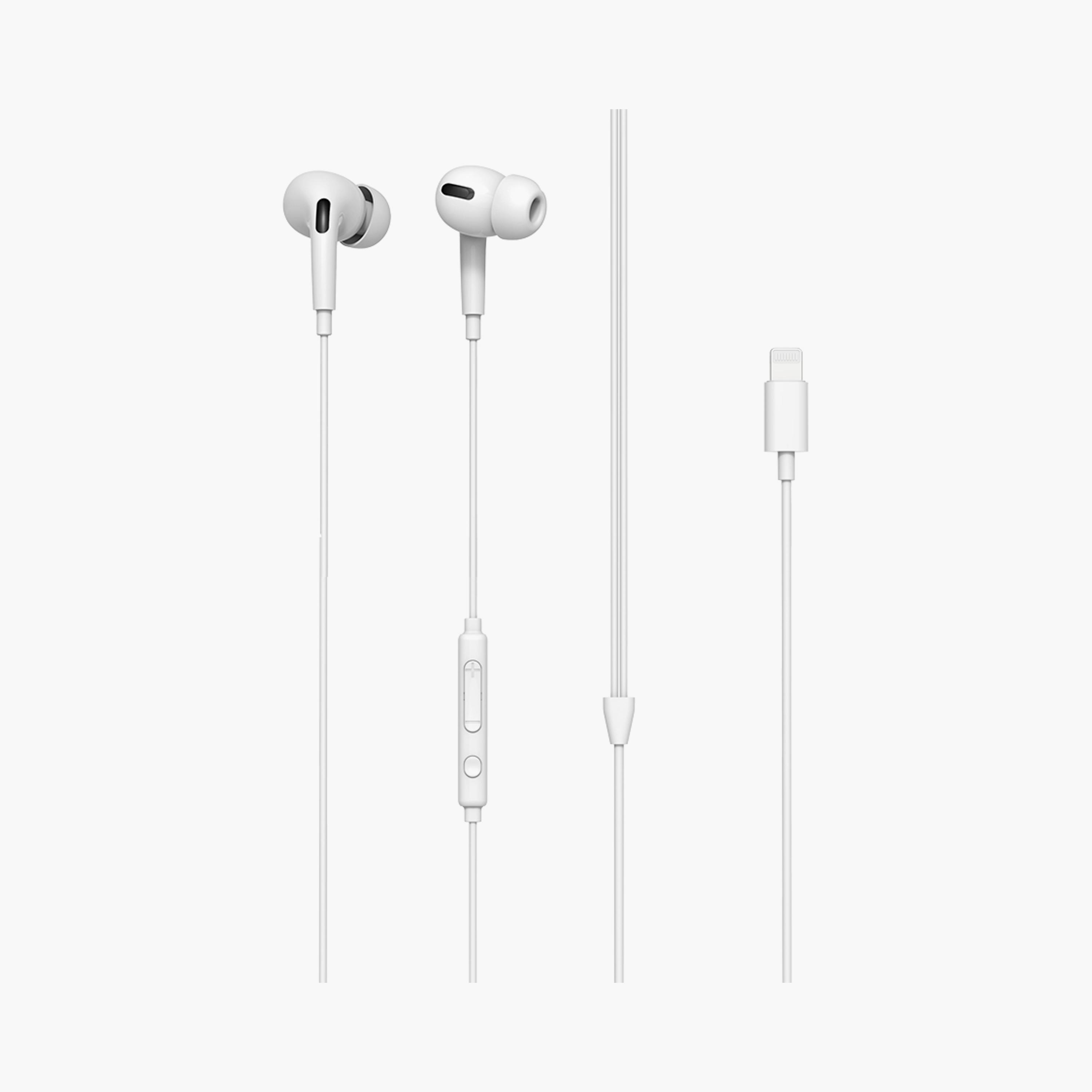 Levore Wired Earphones with MFI Lightning Connector 1.2m (with ruble) - White | LEW22-WH-electronics-headphonesandearphones-image-1