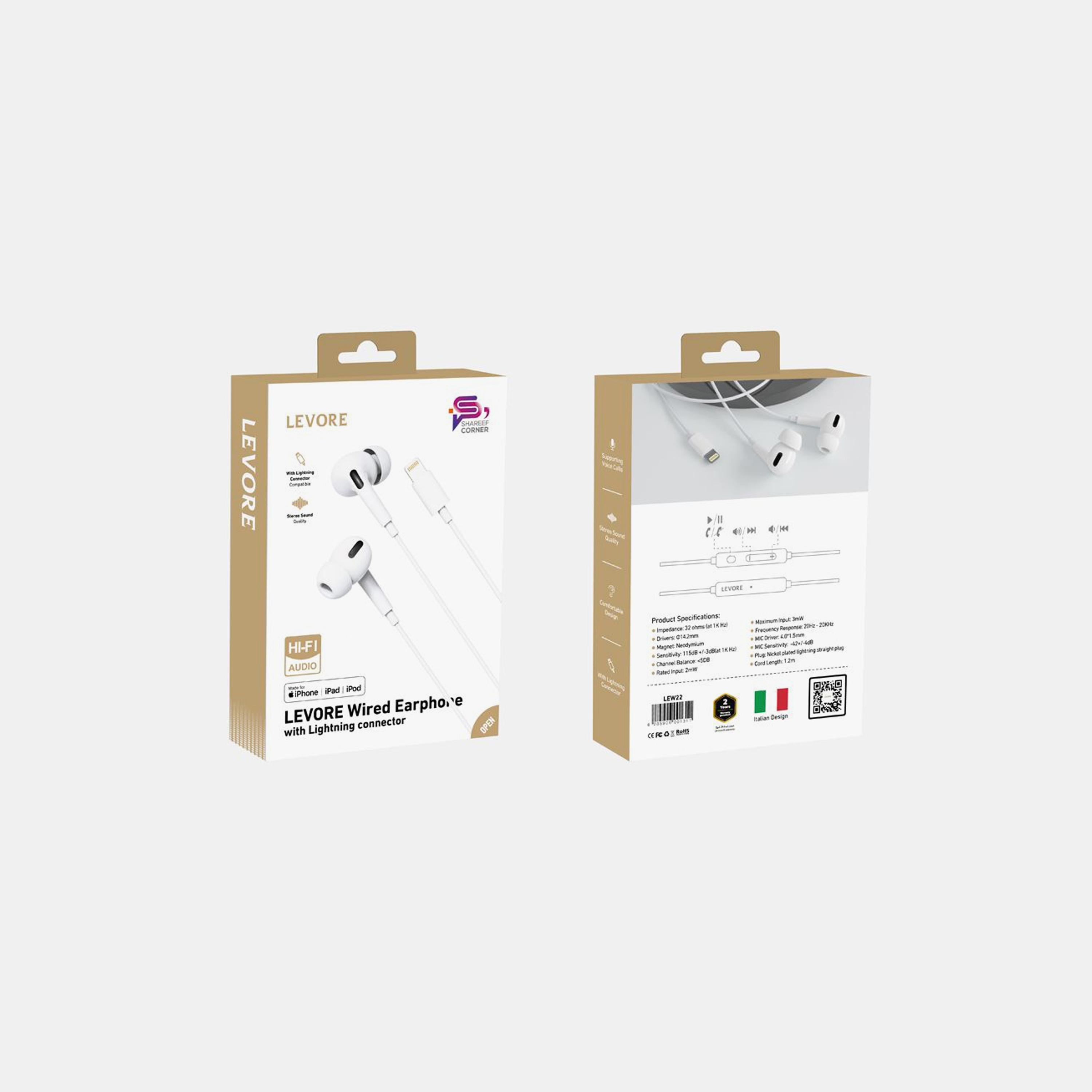 Levore Wired Earphones with MFI Lightning Connector 1.2m (with ruble) - White | LEW22-WH-electronics-headphonesandearphones-image-2