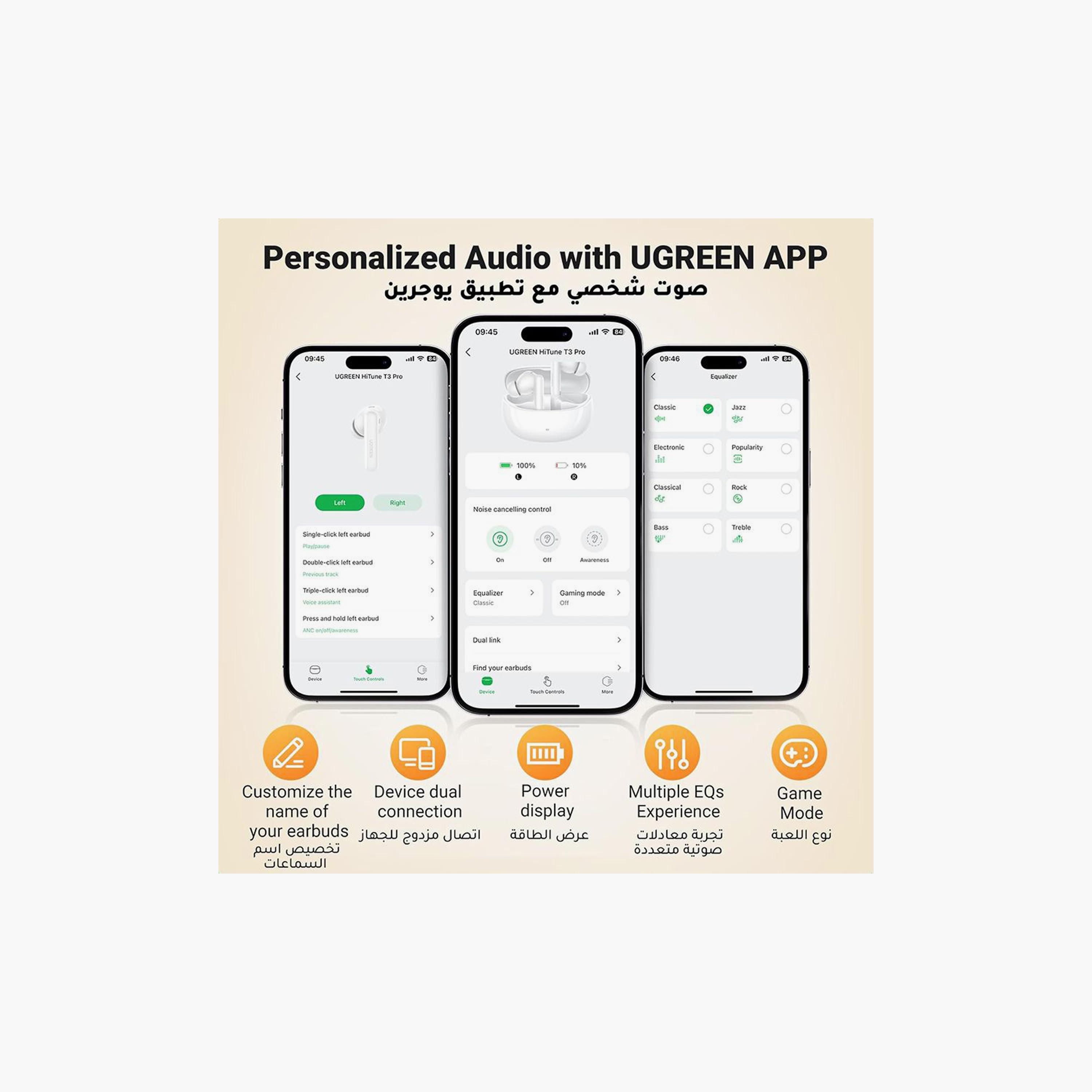 UGREEN Earbuds Wireless HiTune T3 Pro Active Noise-Cancelling - White | 35725-electronics-headphonesandearphones-image-5