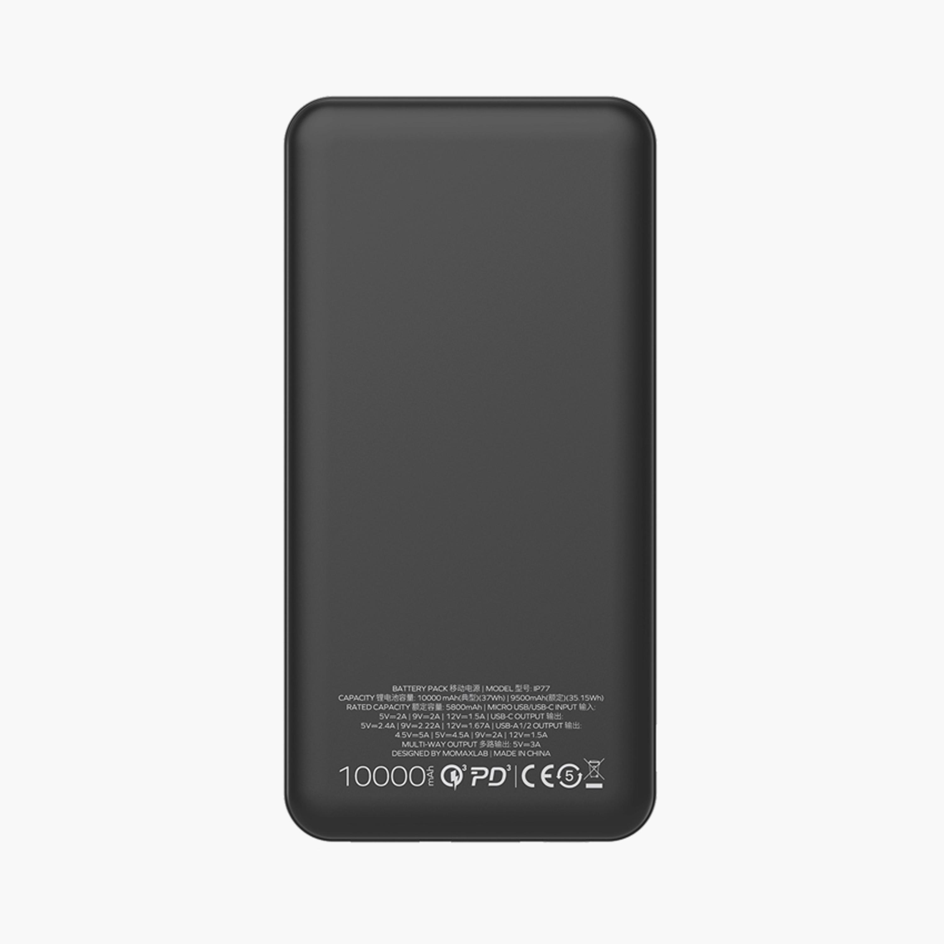 Momax Power Bank iPower with 2 USB Ports and USB-C Port 10000mAh 20W For PD Port - Black | IP77D-electronics-portabledevices-image-3
