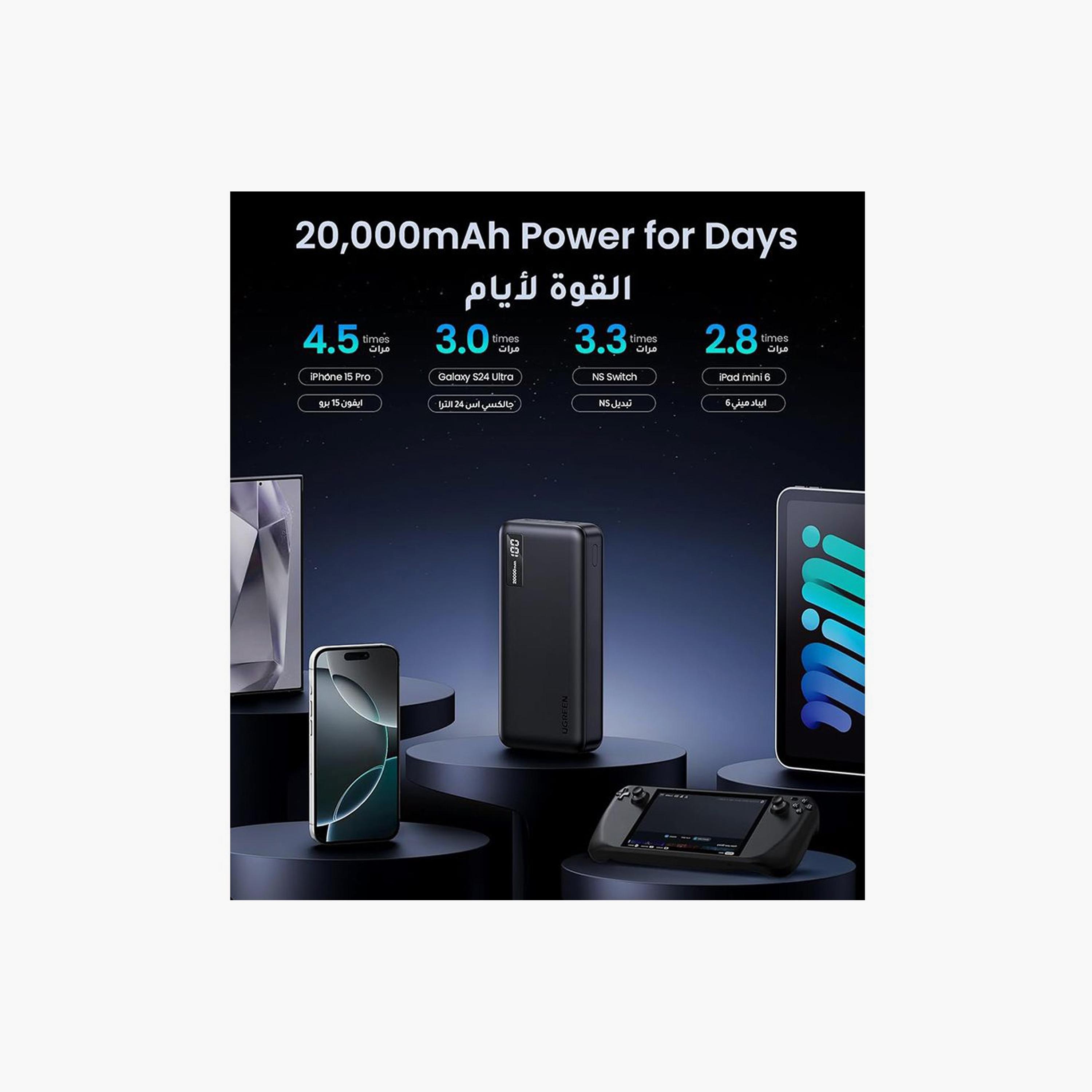 UGREEN Power Bank USb-C and 2 USB Ports 22.5W 20000mAh - Black | 25683-electronics-portabledevices-image-6