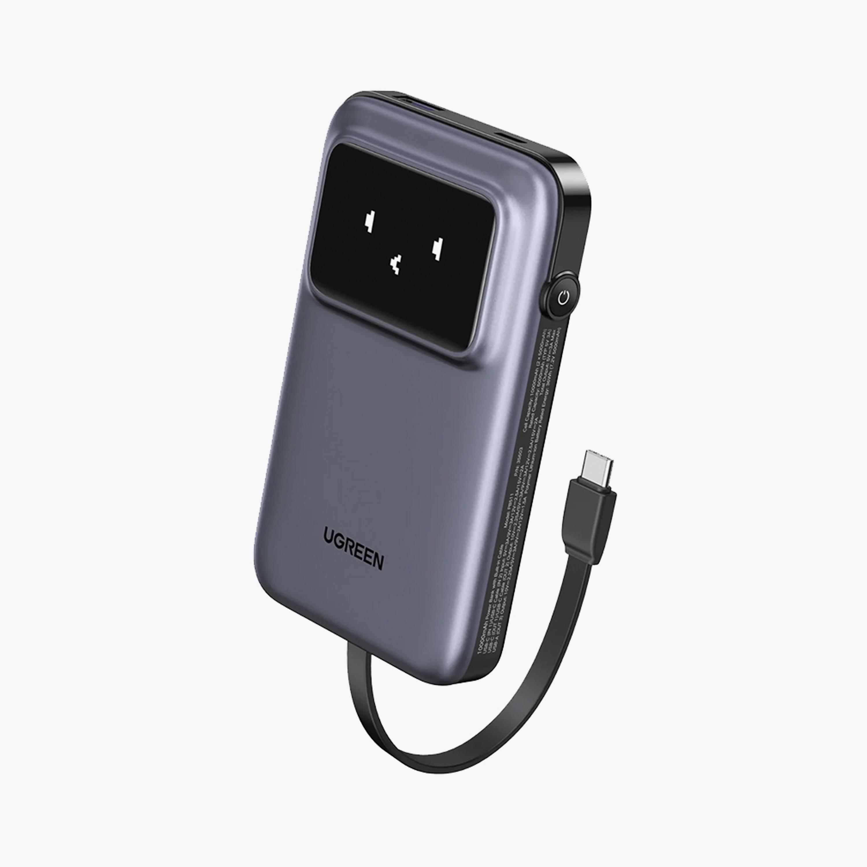 UGREEN Uno Power Bank USB-C and USB Ports with Built-in Cable 10000mAh 30W - Grey | 35603B-electronics-accessories-mobileaccesories-image-1