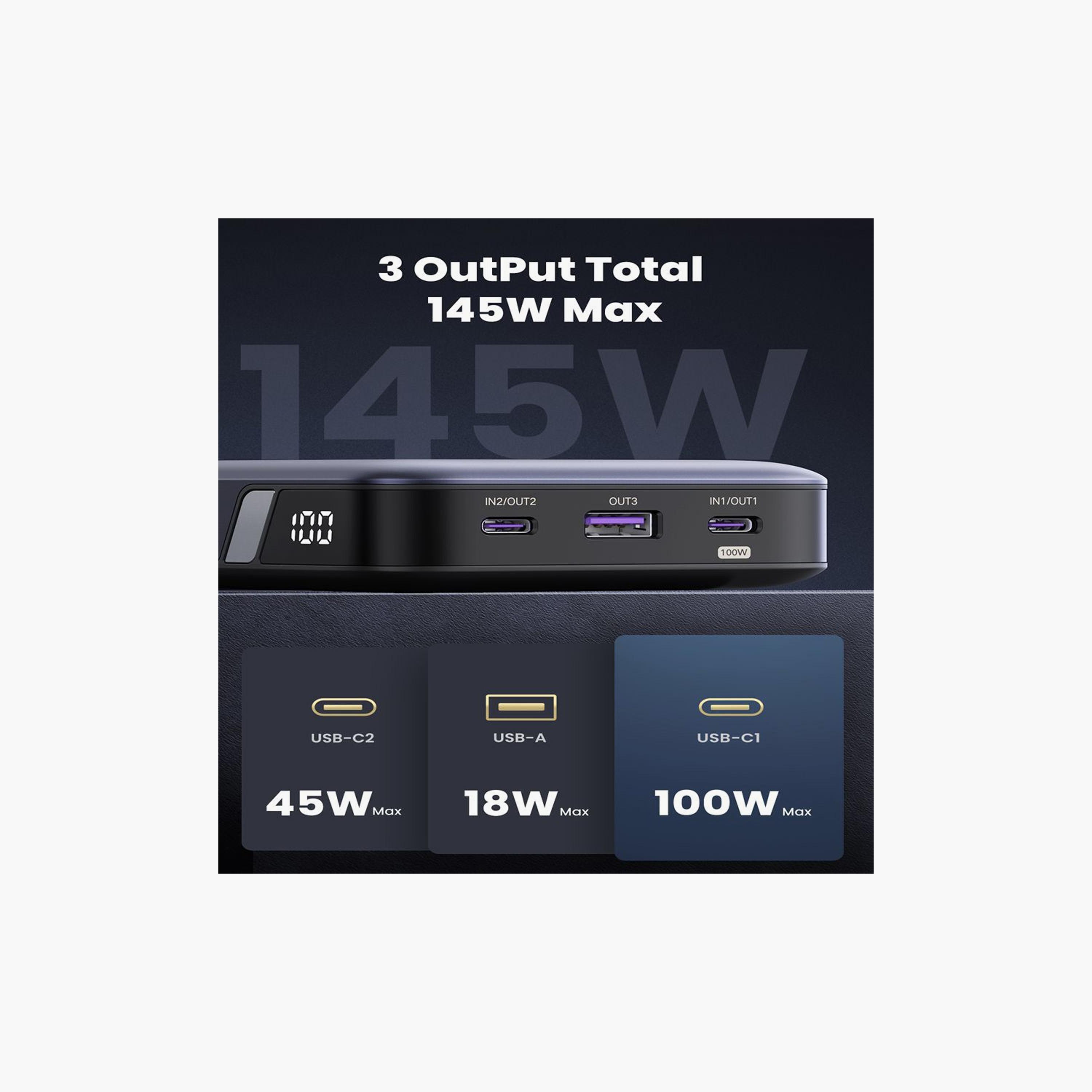 UGREEN Power Bank 25000mAh 145W Two-way Fast Charging - Grey | 90597A-electronics-portabledevices-image-3