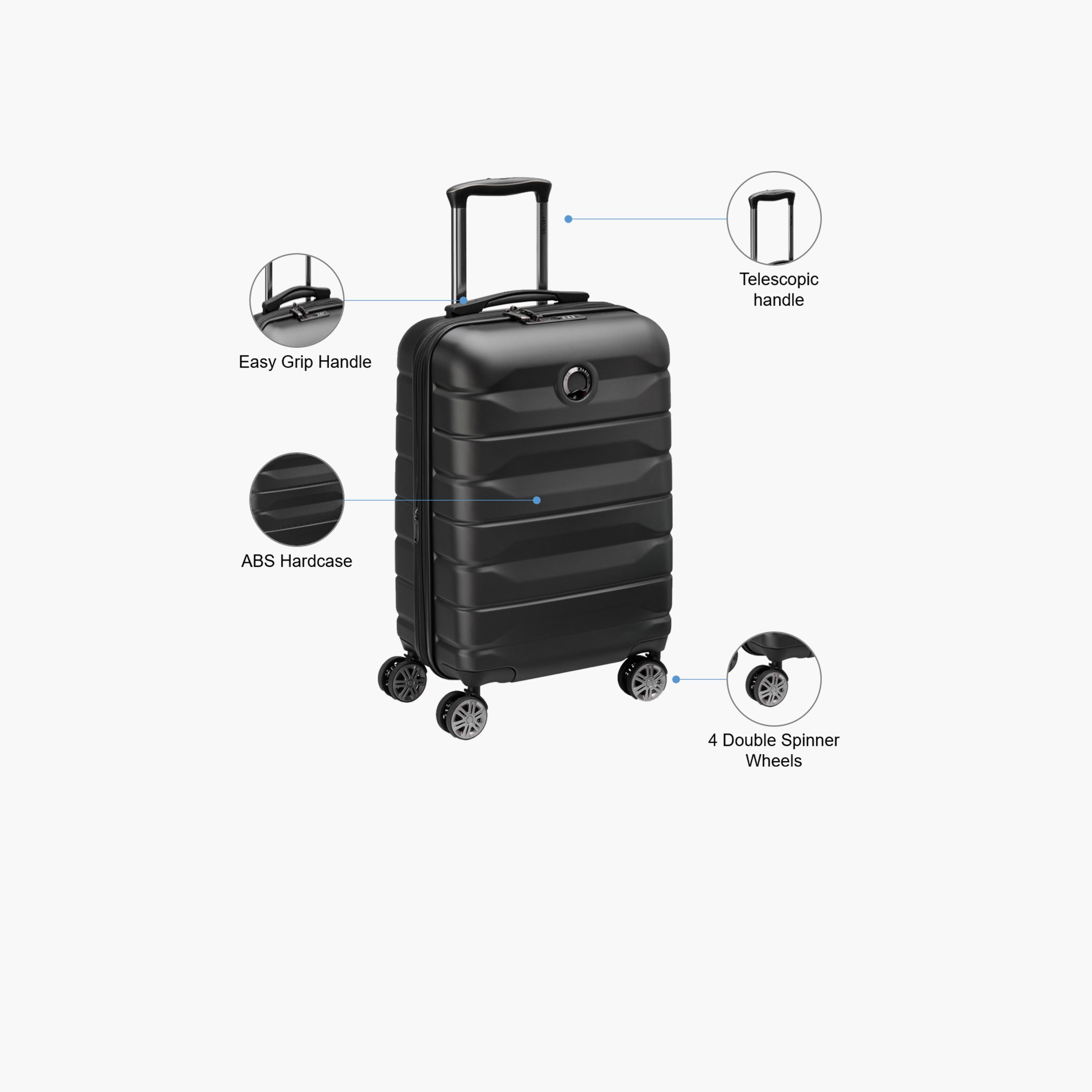 Delsey Paris Air Armour Hardcase Expendable Double Wheel Cabin Trolley Suitcase 55 CM Black-travel-luggagesandbags-luggage-image-3