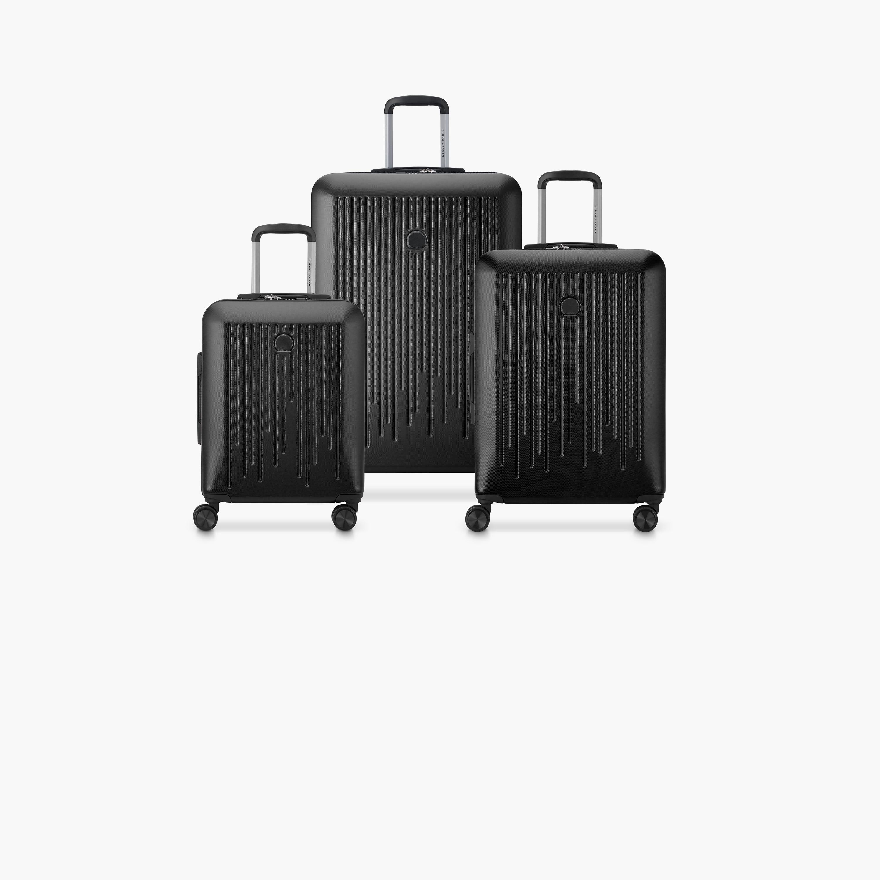 Delsey Paris Christine Hardside Expendable Double Wheel Luggage Trolley Suitcase 3pcs set (L+M+S) 55/70/82 CM Black-travel-luggagesandbags-luggage-image-1