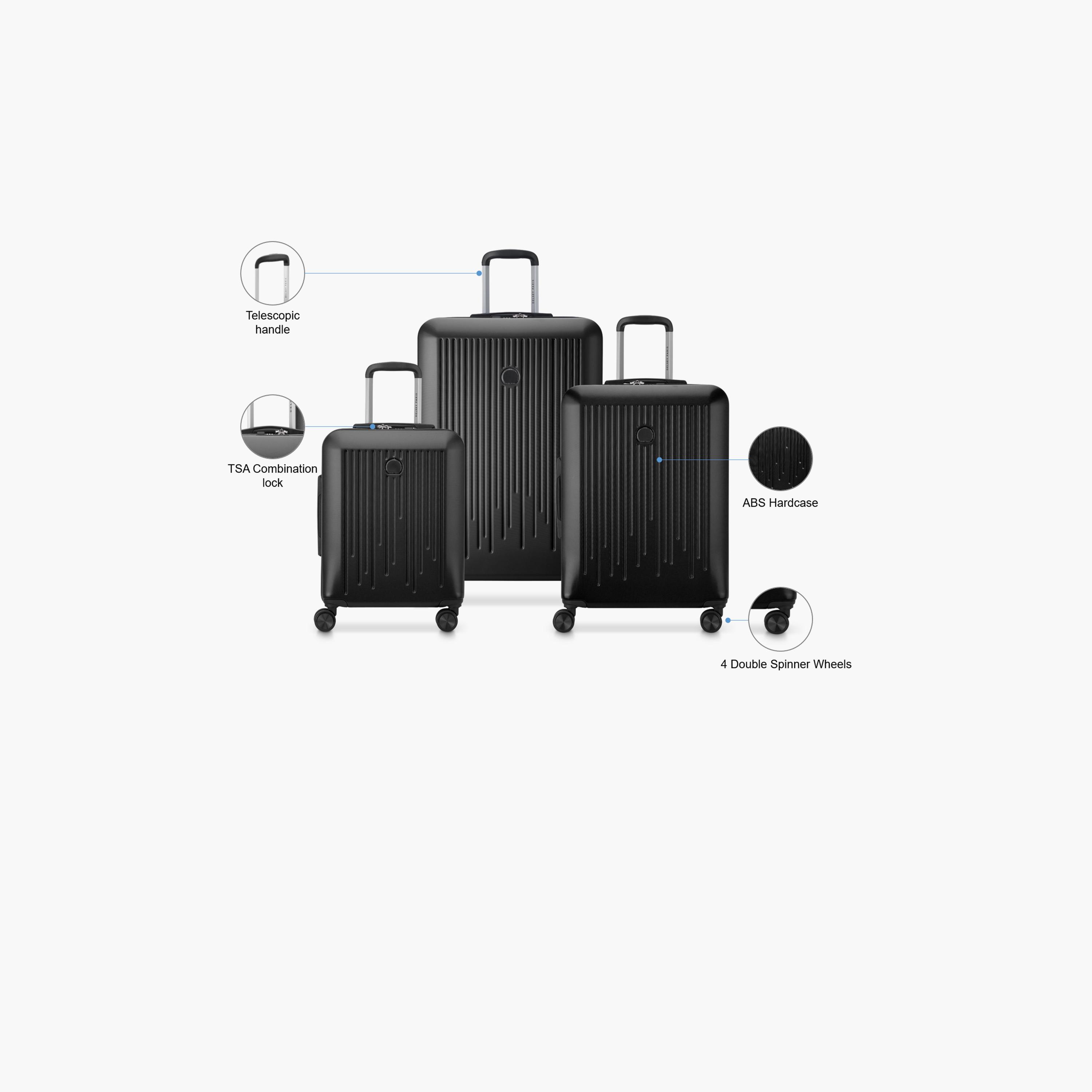 Delsey Paris Christine Hardside Expendable Double Wheel Luggage Trolley Suitcase 3pcs set (L+M+S) 55/70/82 CM Black-travel-luggagesandbags-luggage-image-2